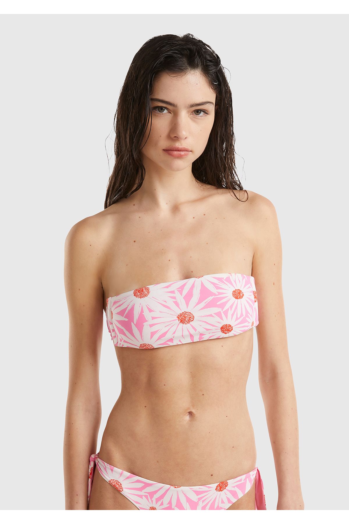 United Colors of Benetton Kadın Pembe Mix Tamamı Desenli Arkadan Bağlamalı Straplez Bikini Üstü