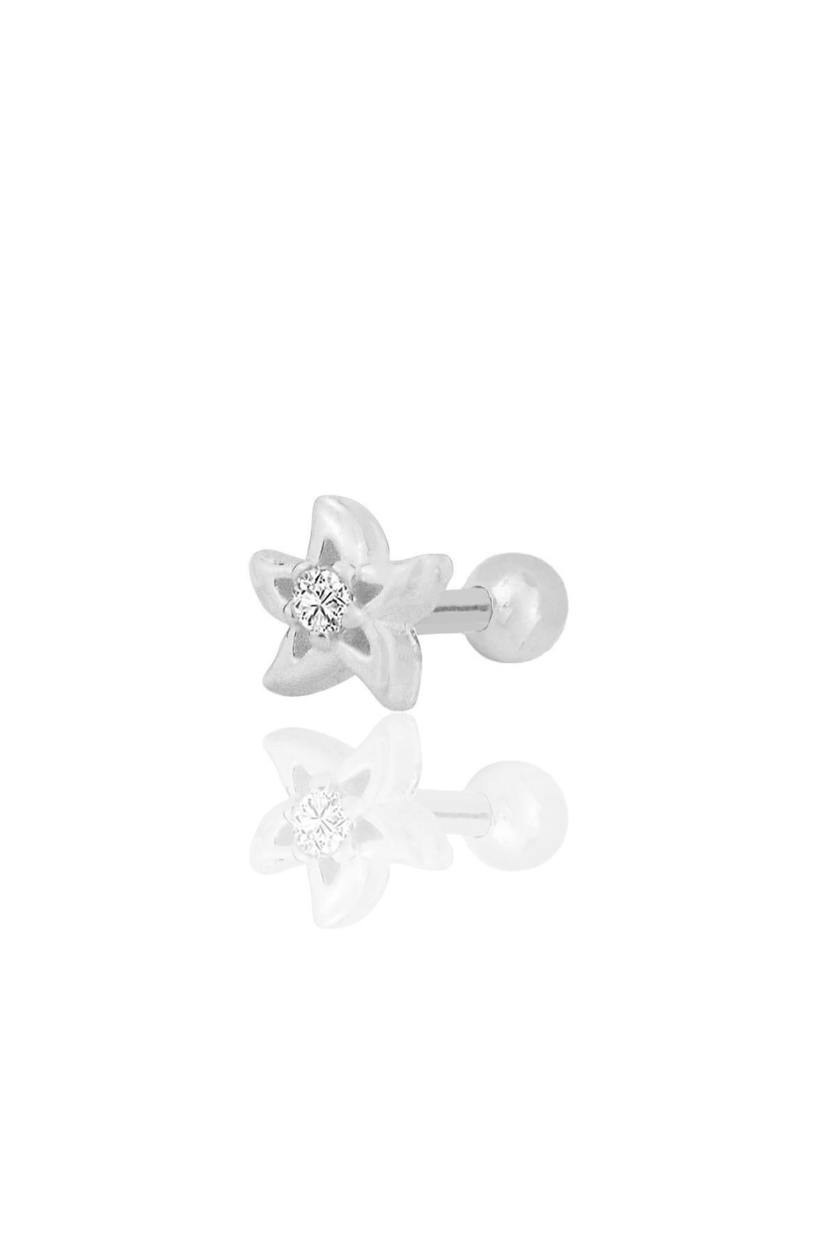 Söğütlü Silver Gümüş rodyumlu zirkon taşlı yıldız modeli Tragus helix Piercing küpe SGTL12317RODAJ