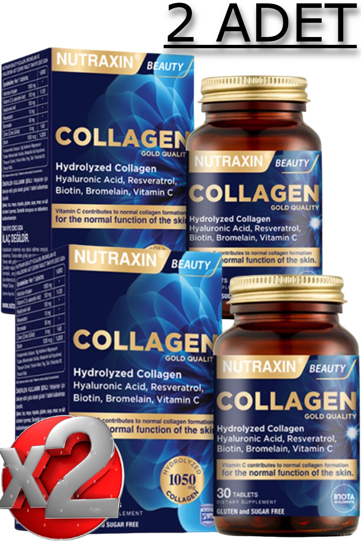 Nutraxin 2 Adet Nutraxin Hidrolize Kolajen 30 Adet Tablet - (Tip1-Tip3)