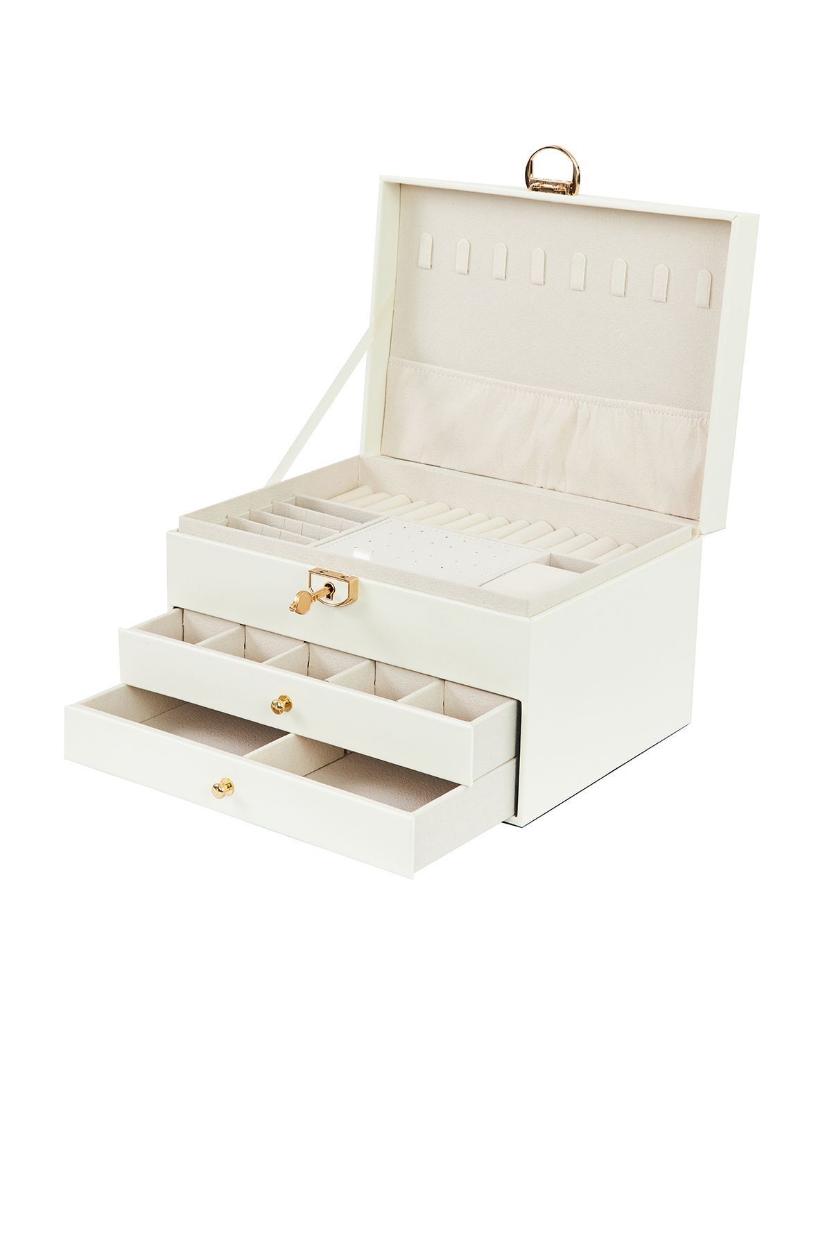 Ecrou Modern 2 Çekmeceli Takı Mücevher Kutusu Organizer Düzenleyici Beyaz 13 X 23 X 10 Cm