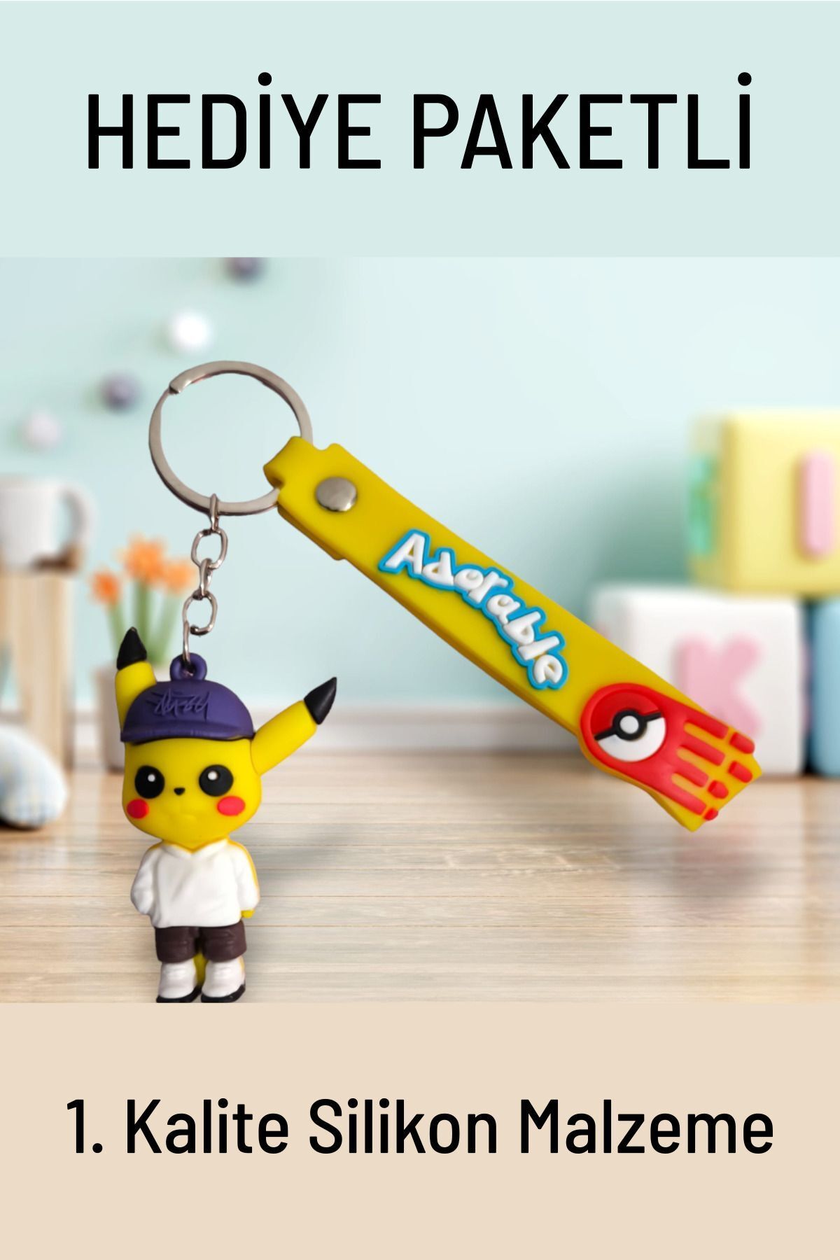 Q-TİME Pokemon Pikachu Figürlü Silikon Maskot Hediyelik Anahtarlık Ve Çanta Aksesuarı