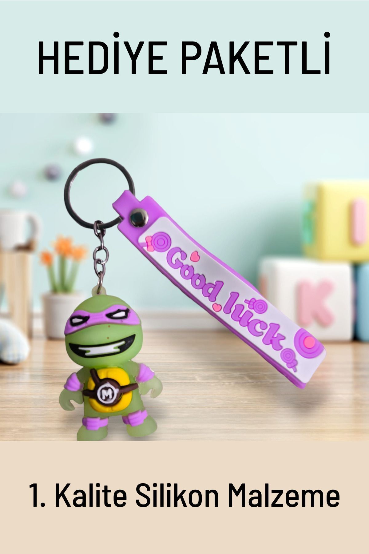 Q-TİME Ninja Kaplumbağalar Donatello Figürlü Silikon Maskot Hediyelik Anahtarlık Ve Çanta Aksesuarı