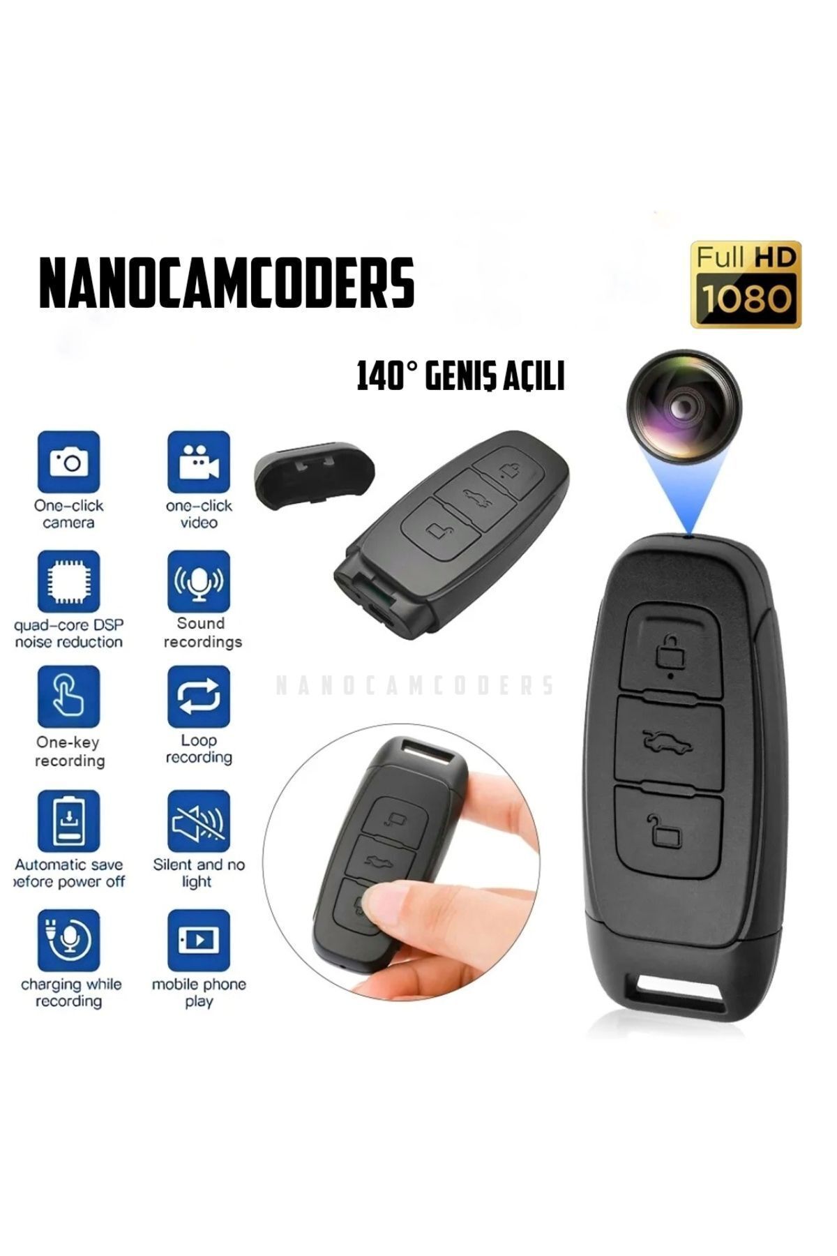 Nanocamcoders 1k * 1080p Mini Araba Anahtarı Güvenlik Kamerası Mikro Güvenlik Gizli Pır Kamera Kaydet Izle Ant89