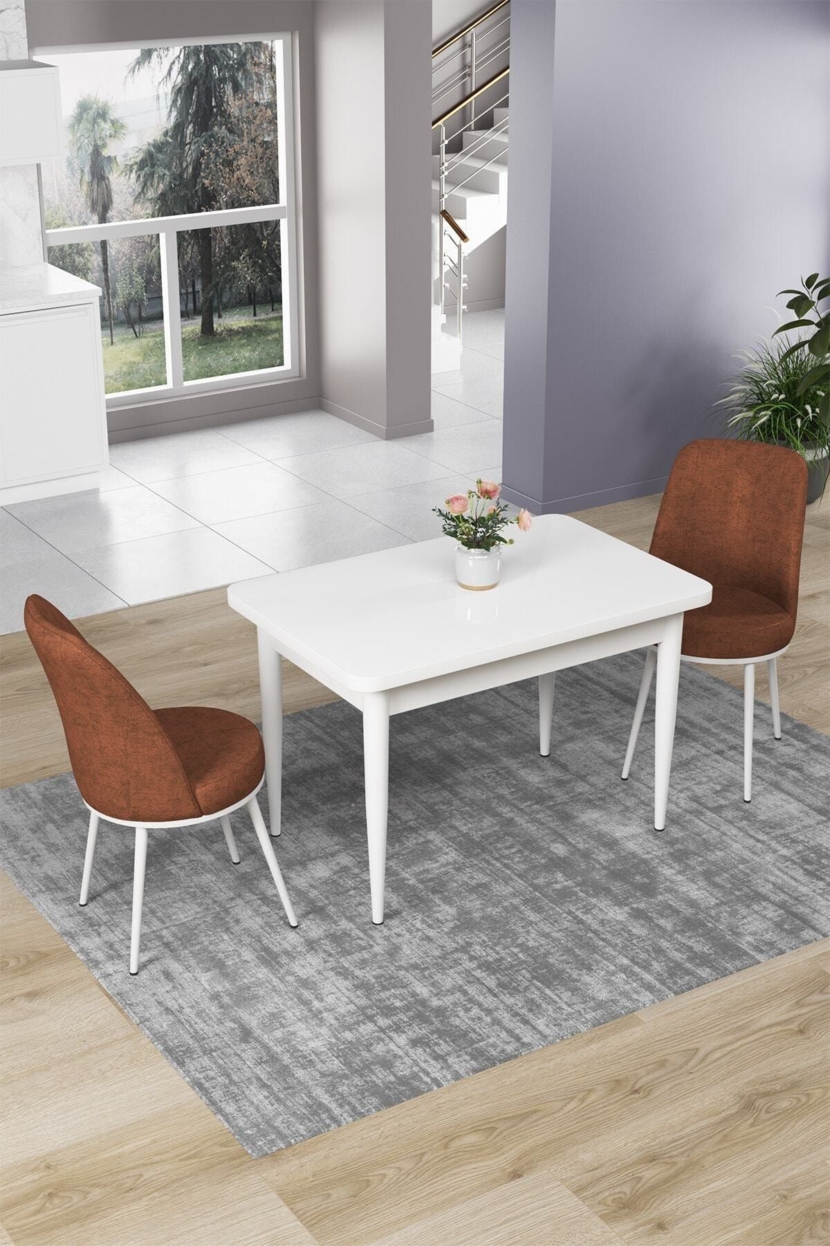 Canisa Concept Nil Serisi Beyaz Sabit Mutfak Masa Takımı +2 Adet Kiremit Sandalye