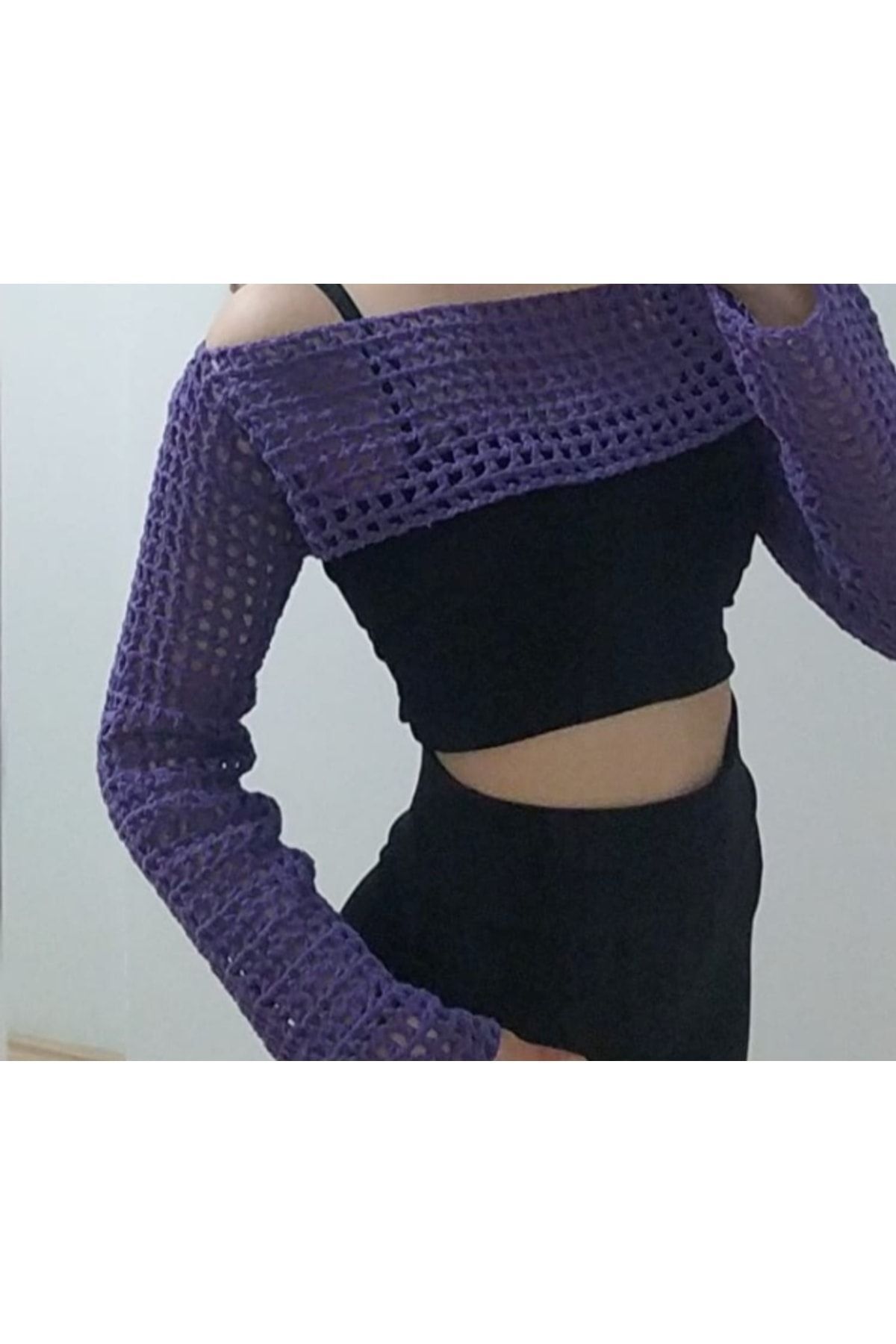 refiye tasarım FİLE CROP BOLERO EL ÖRGÜSÜ