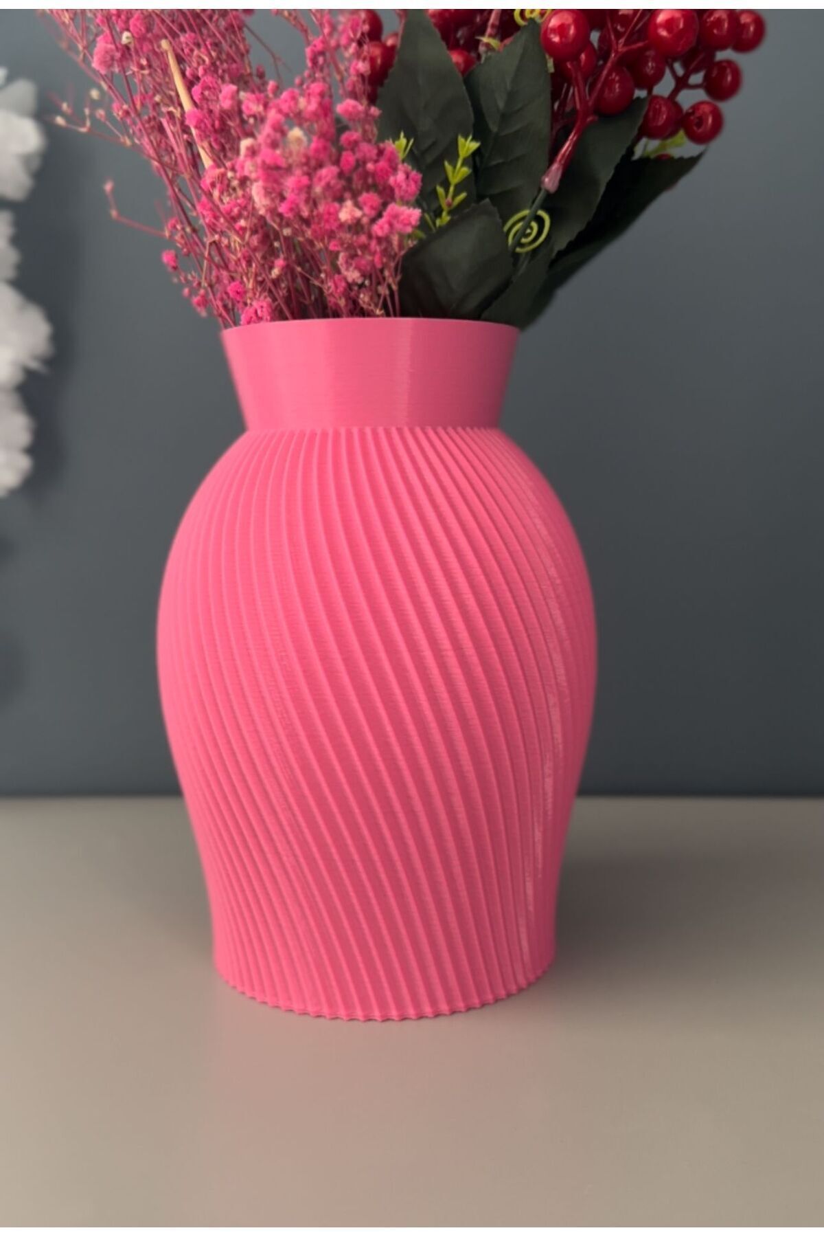 Limon 3D Desing Modern Şık Ve Dekoratif Dayanıklı Boncuk Vazosu | Salon - Seramik Görünümlü Plastik Vazo
