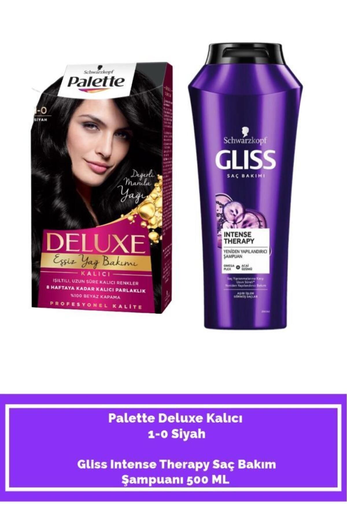 Palette Deluxe 1-0 Siyah+ Gliss Intense Therapy Saç Bakım Şampuanı 500 ML