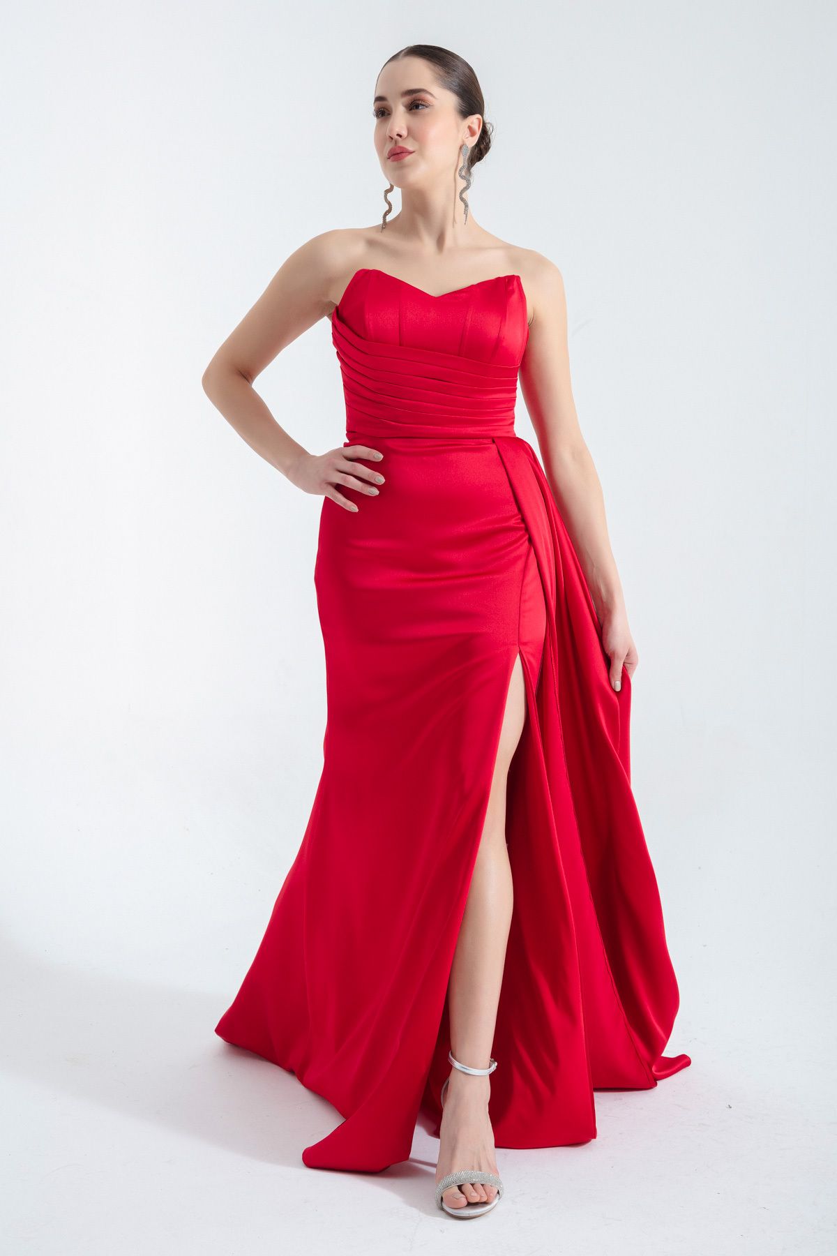 Lafaba Kadın Kırmızı Straplez Uzun Abiye Elbise