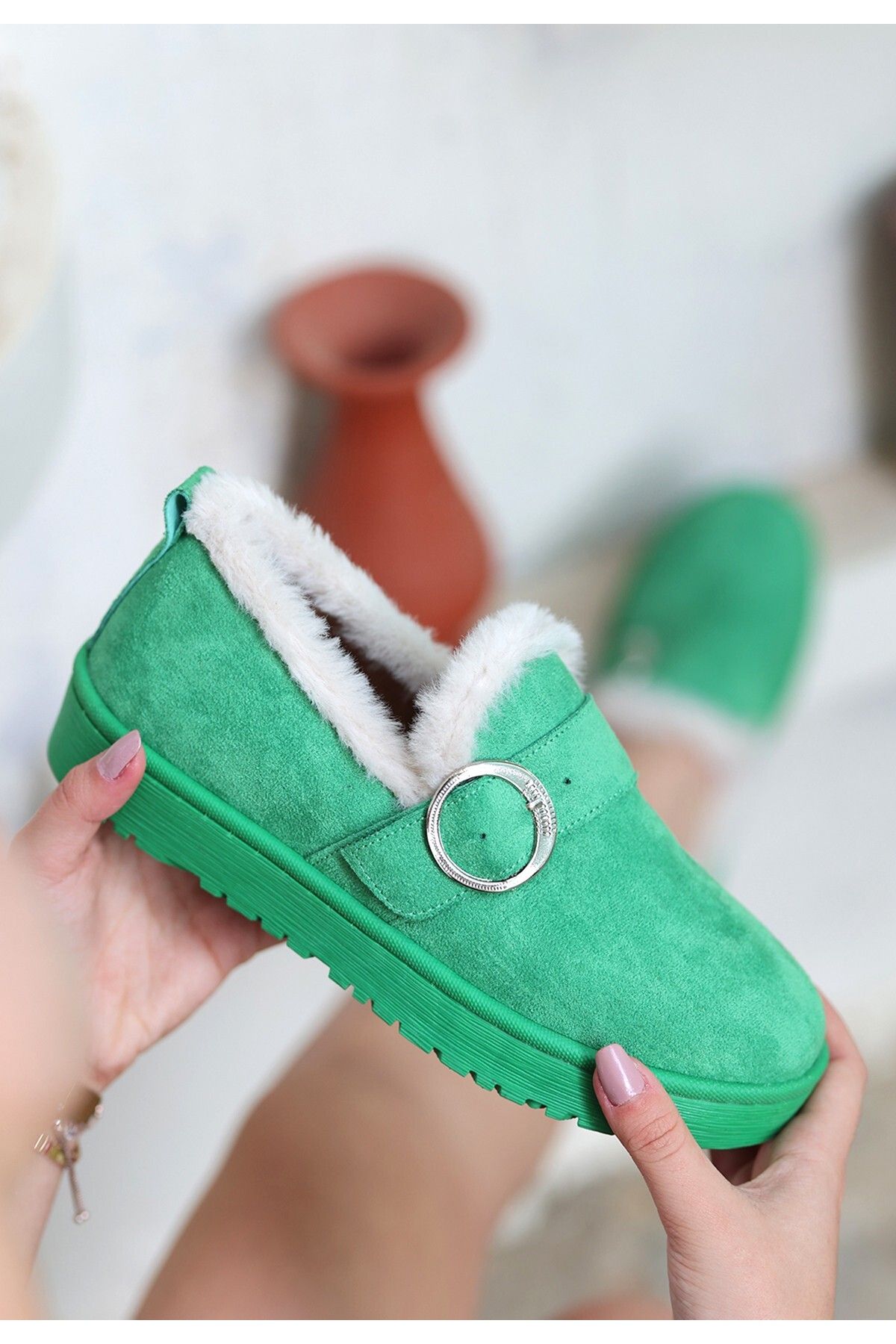 Erbilden Tote Yeşil Süet Babet Ayakkabı