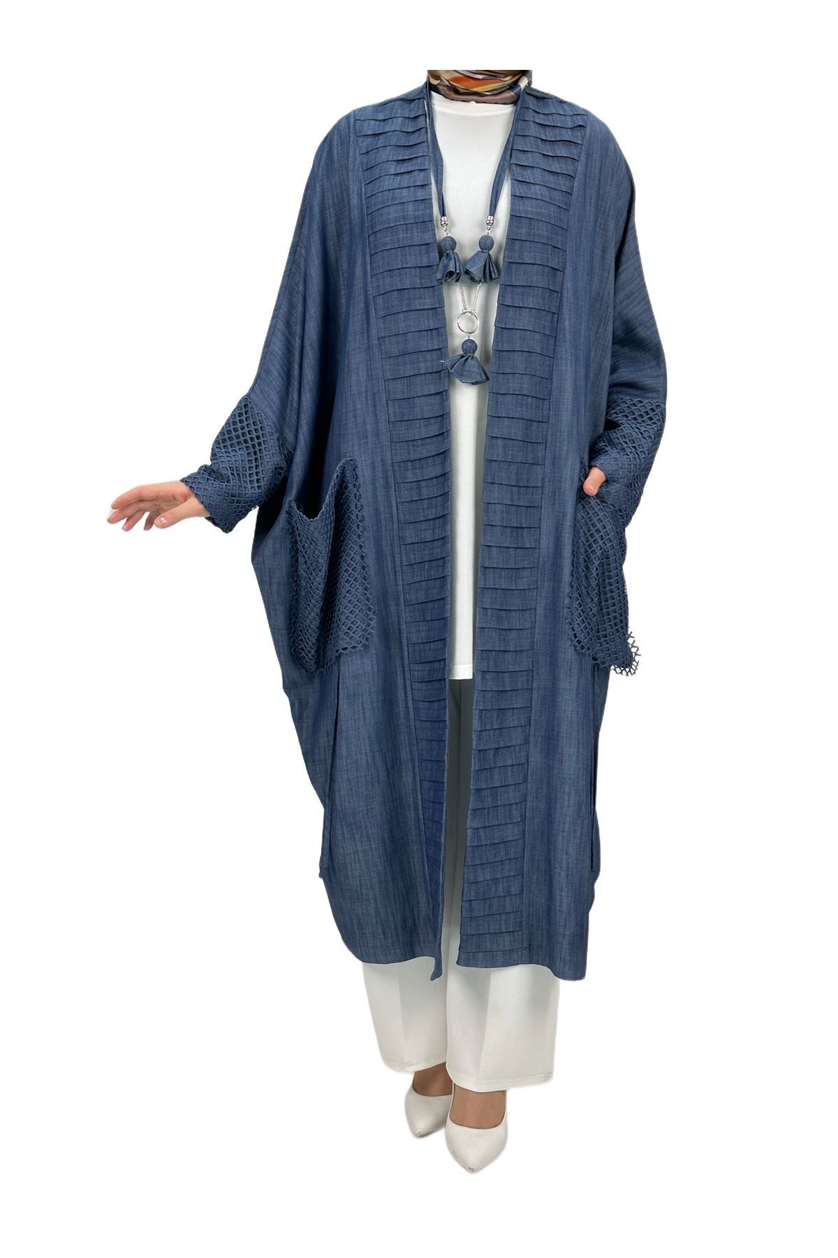 ottoman wear OTW42813 Büyük Beden Kot Kimono ve İçlik Takım Mavi