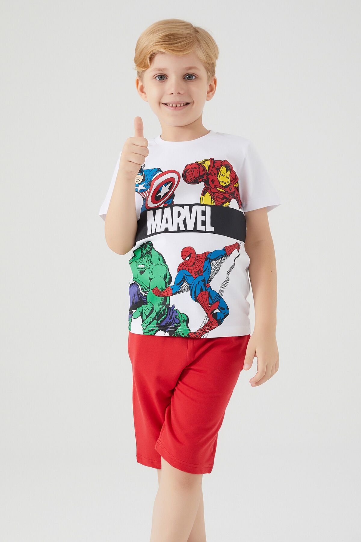 Spiderman Marvel Comıcs Erkek Çocuk Bermuda Takım Beyaz