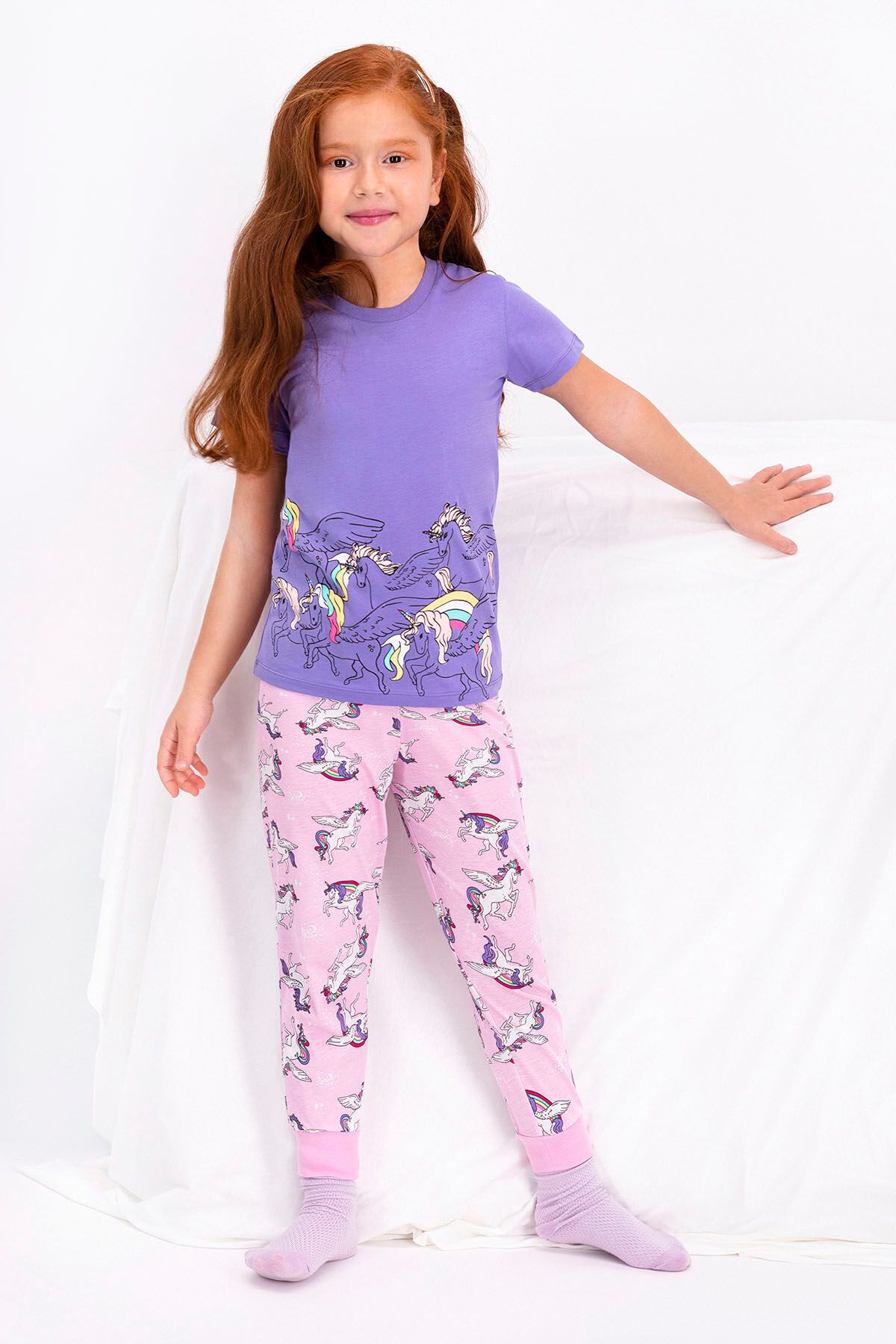 Rolypoly Rolypoly Unicorn Mor Kız Çocuk Kısa Kol Pijama Takımı