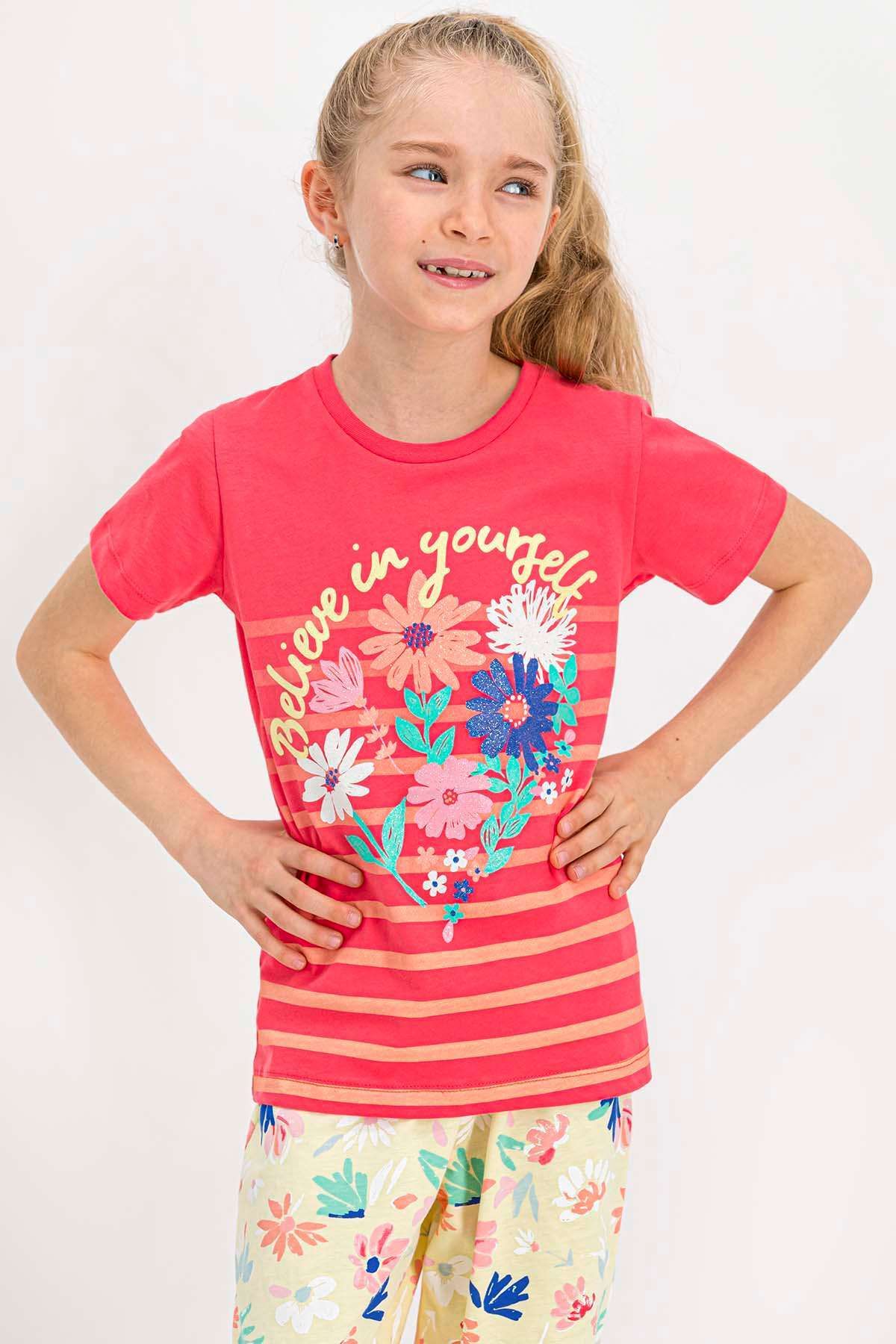 Rolypoly Rolypoly Believe Yourself Nar Çiçeği Kısa Kollu Kız Çocuk Pijama Takımı
