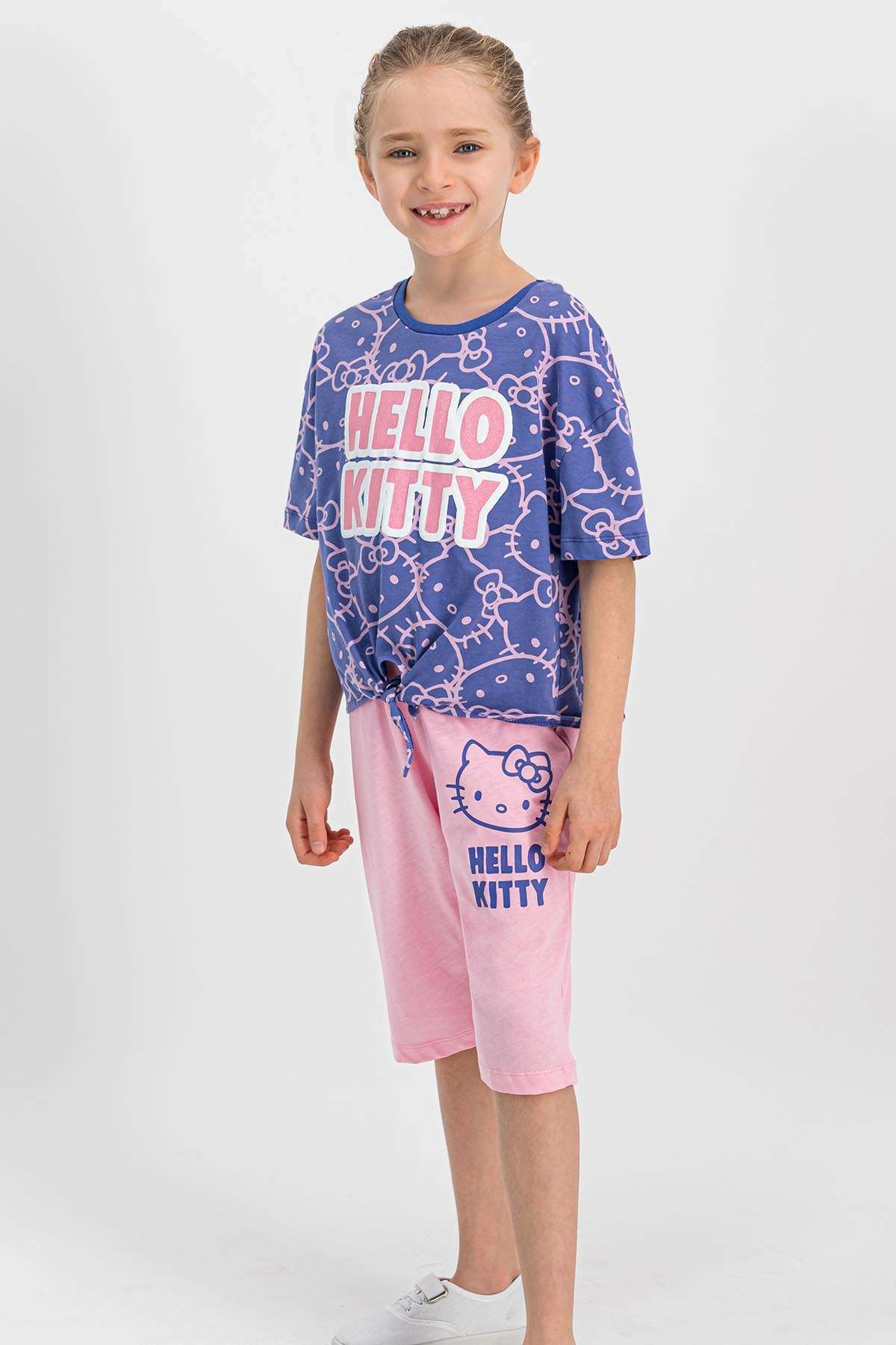 Hello Kitty Lisanslı Yaban Mersini Kız Çocuk Kapri Takım
