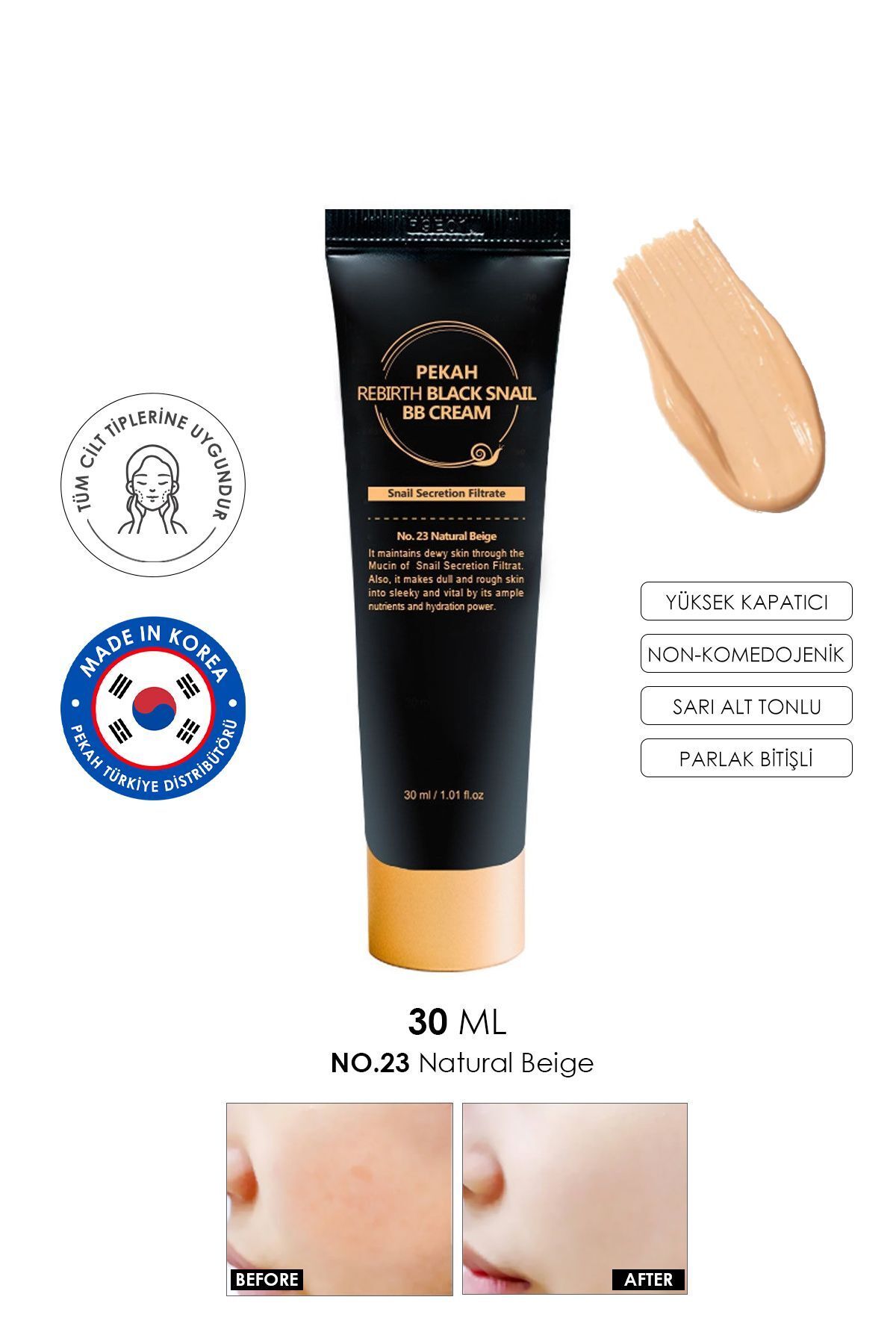 PEKAH Yoğun Kapatıcılık Sunan Non-komedojenik Bb Krem No:23 Naturel Beige 30ml