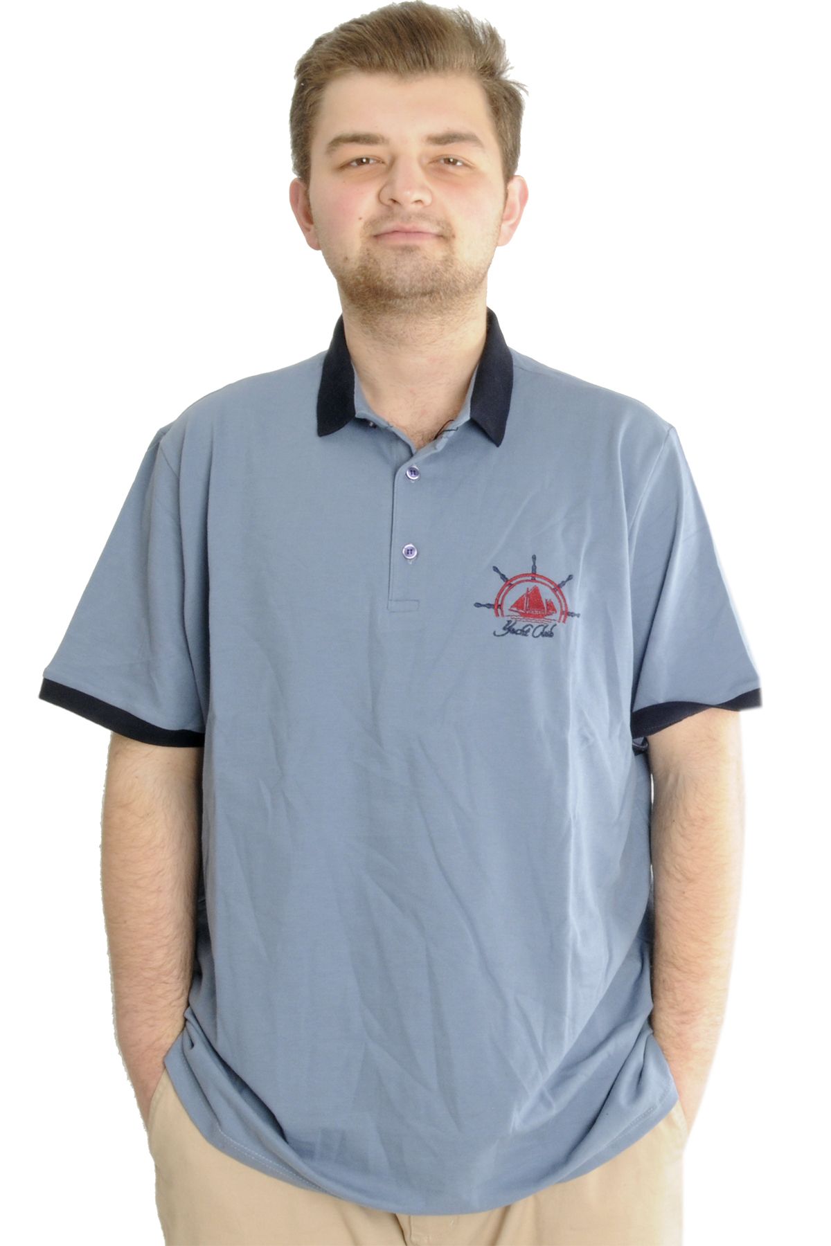 Modexl Mode Xl Büyük Beden Erkek T-shirt Polo Steamnoat 22345 Mavi