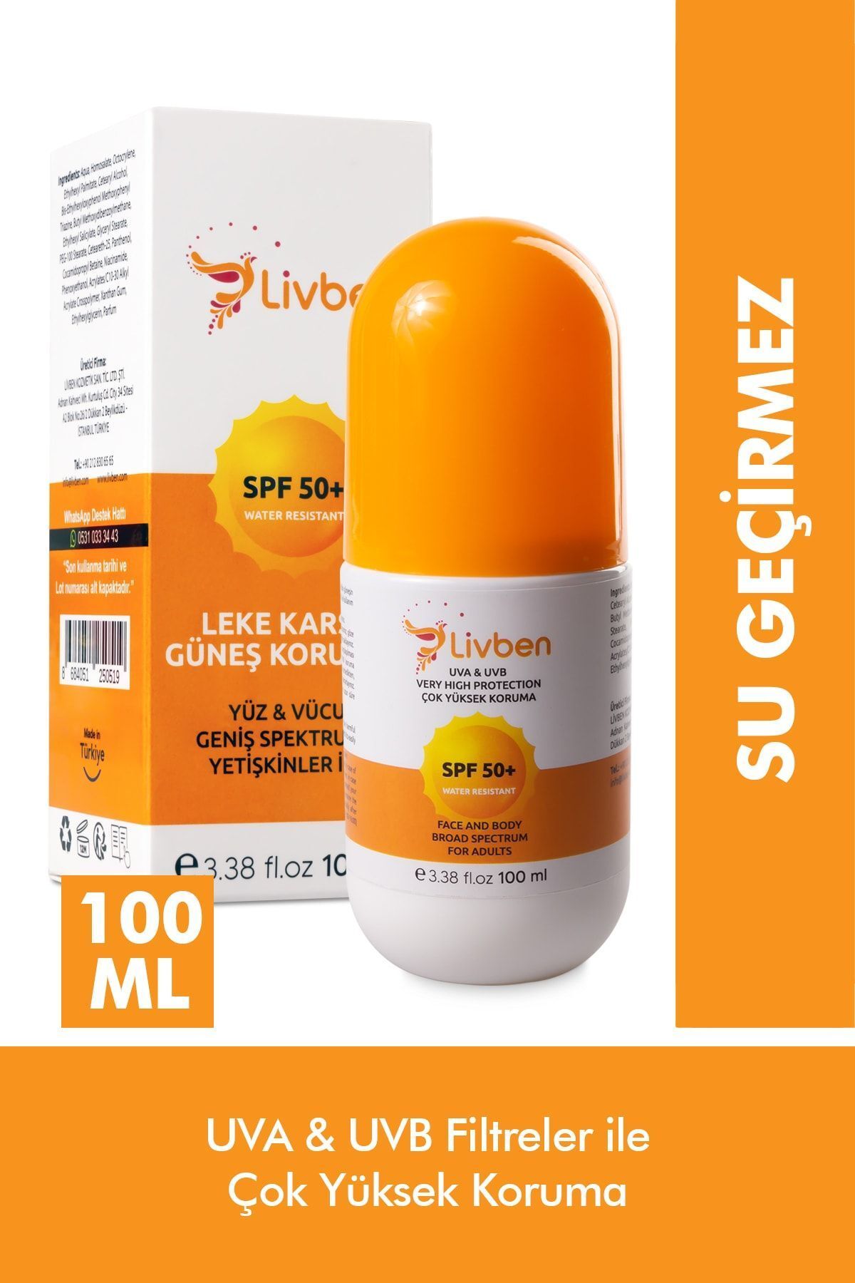Livben ® Spf 50+ Çok Yüksek Korumalı,  Uva/uvb Yüz Ve Vücut Koruyucu Güneş Kremi 100 Ml