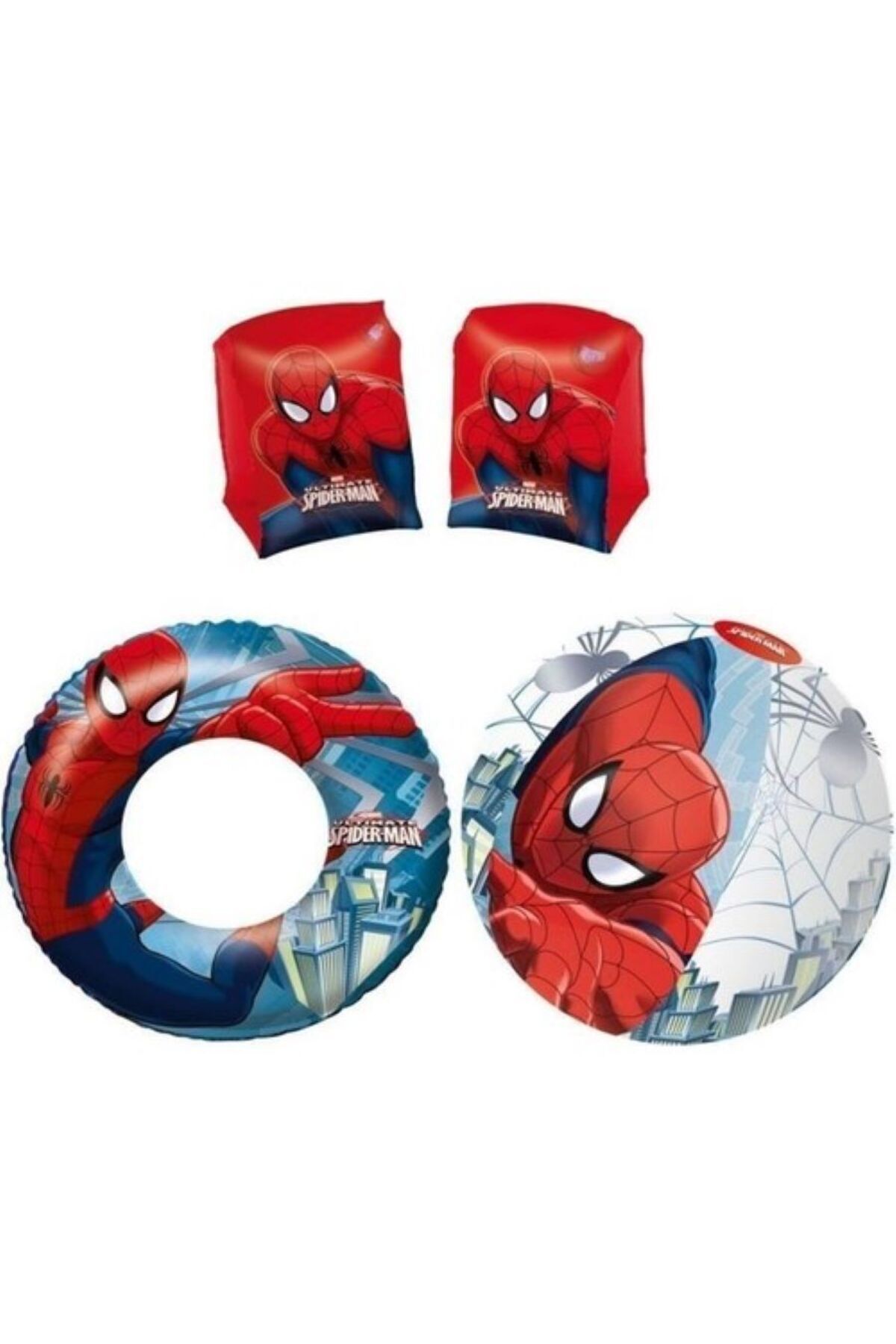 Bestway Spiderman Örümcek Adam Yüzme Seti Havuz Deniz Topu Lisanslı Kolluk-Simit / Kolluk Simit Top 3-6 yaş