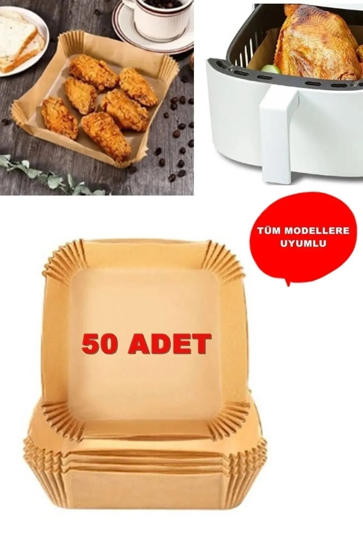 Keyfi Sepet Büyük Boy Fritöz Pişirme Kağıdı Air Fryer Xl-xxl Tüm Markalara Uygun Kare Tabak Model 50 Adet