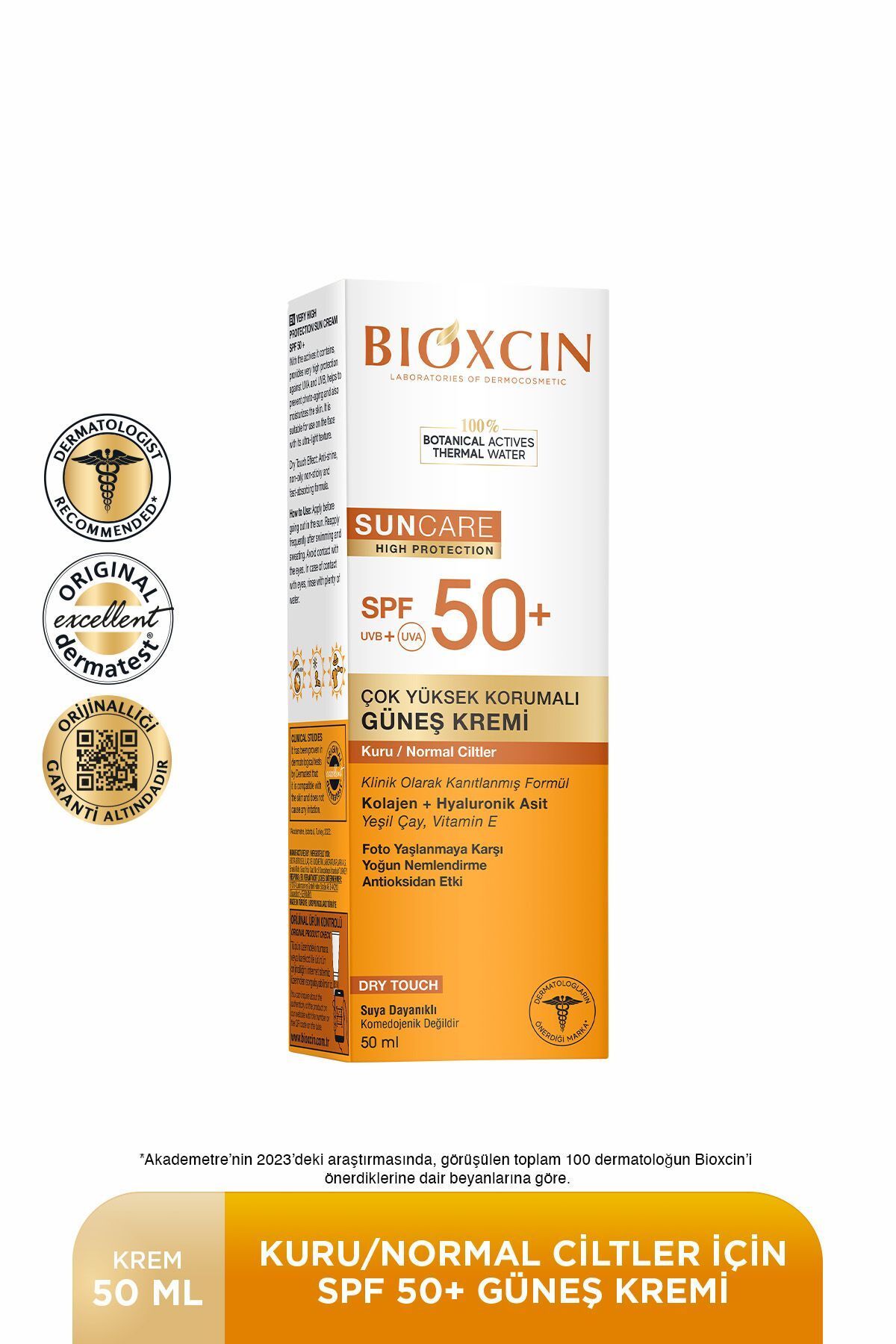 Bioxcin Sun Care Spf 50 Çok Yüksek Korumalı Güneş Kremi 50 ml Kuru ve Normal Cilt - Kolajen Hyaluronik Asit