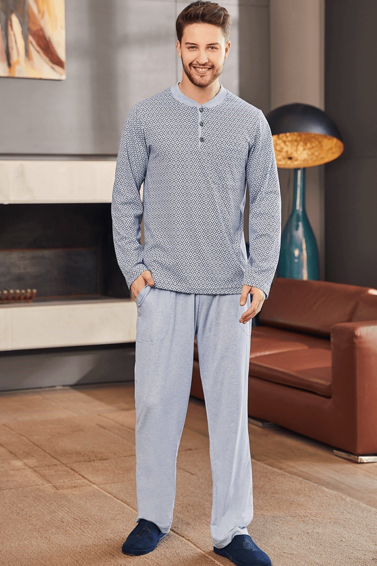 Mecit Pijama By Mecit 2759 Mavi Büyük Beden Erkek Pijama Takımı