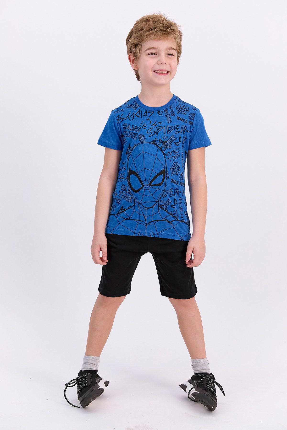 Spiderman Lisanslı Mavi Erkek Çocuk Bermuda Takım