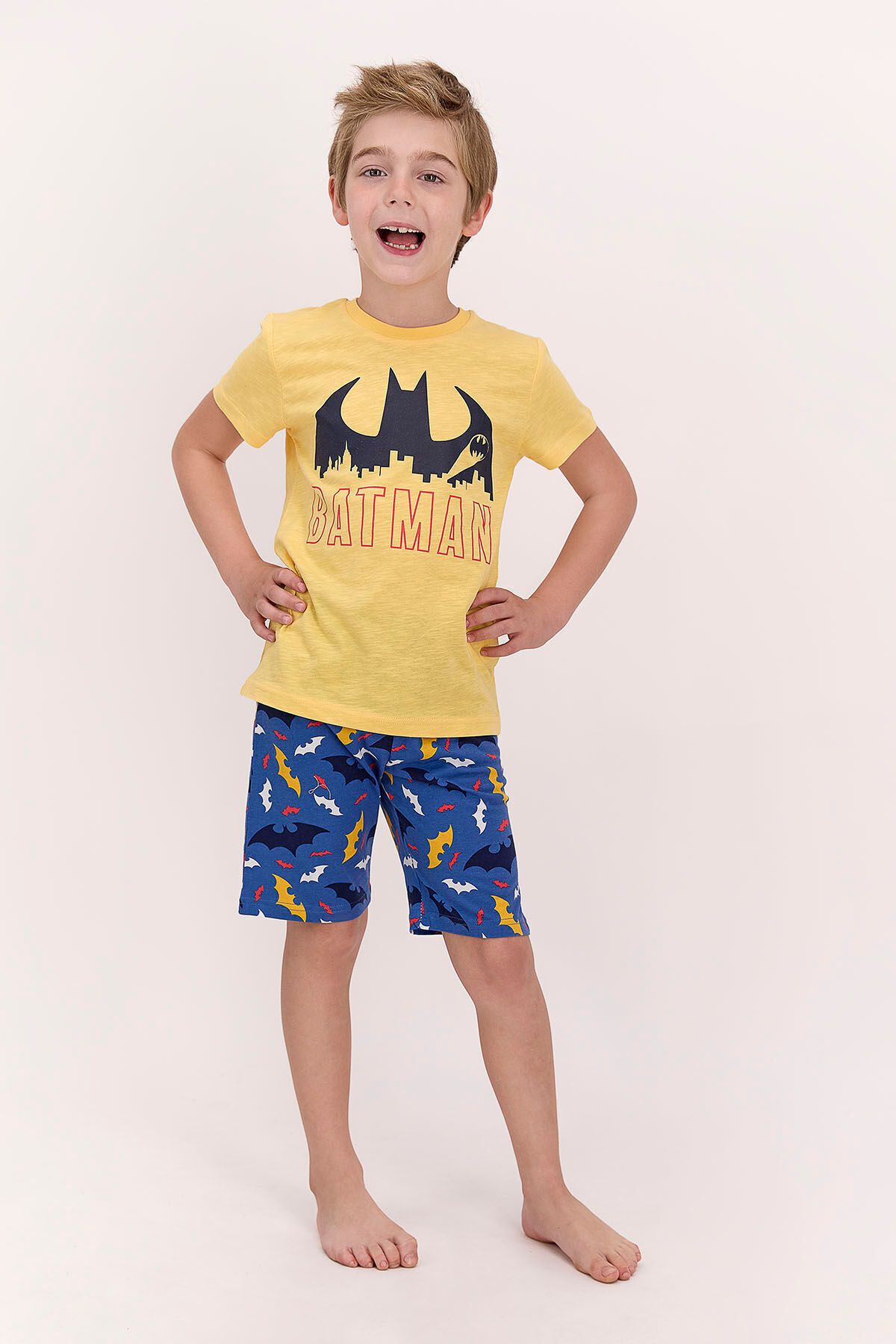 Batman Lisanslı Sarı Erkek Çocuk Bermuda Takım