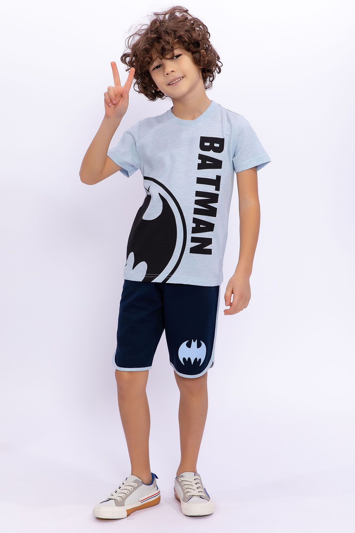 Batman Lisanslı Mavimelanj Erkek Çocuk Biyeli Bermuda Takım