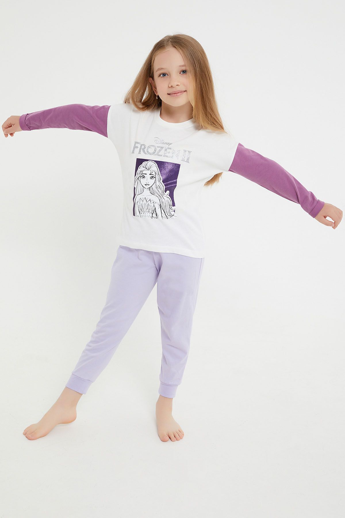 Frozen Karlar Ülkesi Krem Kız Çocuk Uzun Kol Pijama Takım