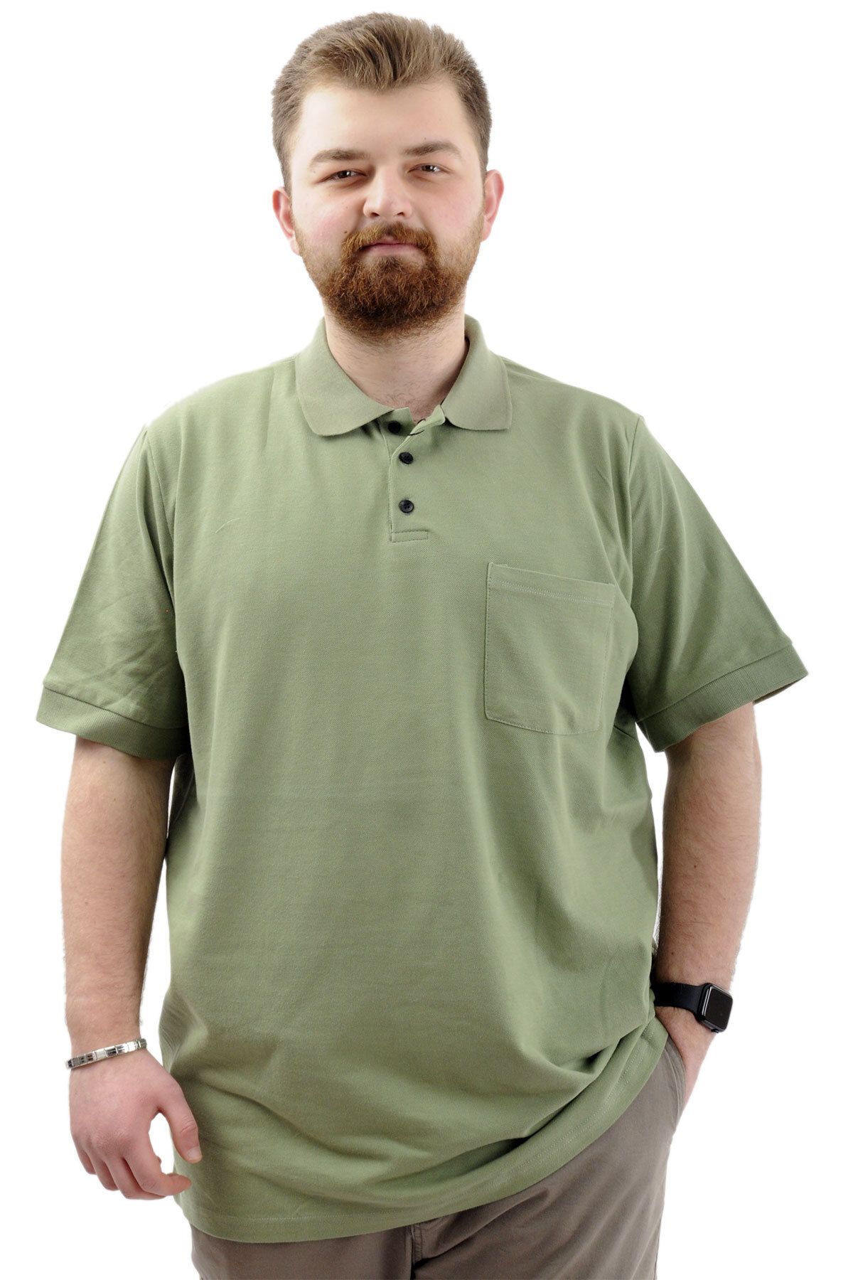 Modexl Mode XL Büyük Beden Erkek T-Shirt Polo Yaka Cepli Klasik 20550 Çağla