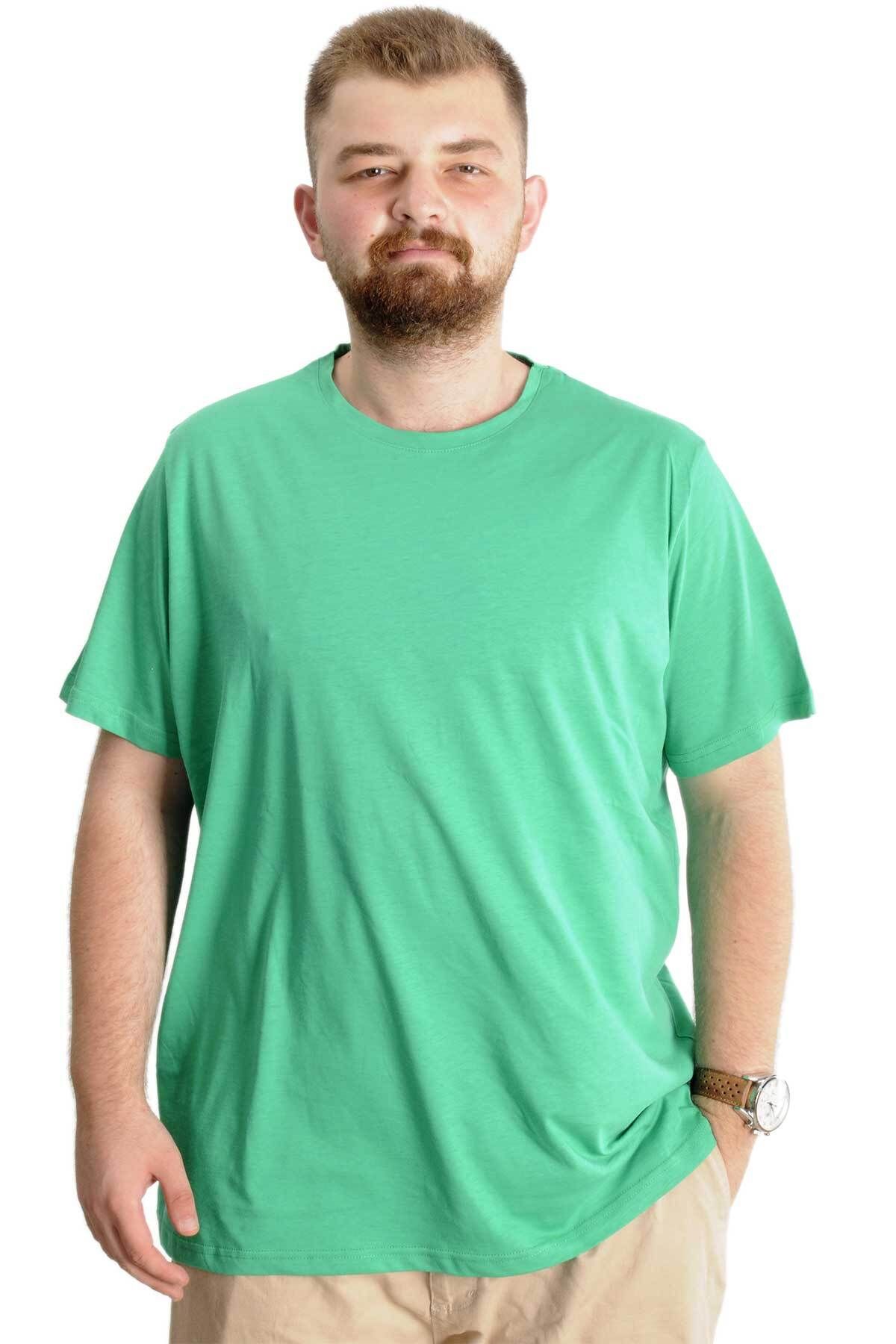 Modexl Mode Xl Büyük Beden Erkek T-shirt Basic 20031 Yesil