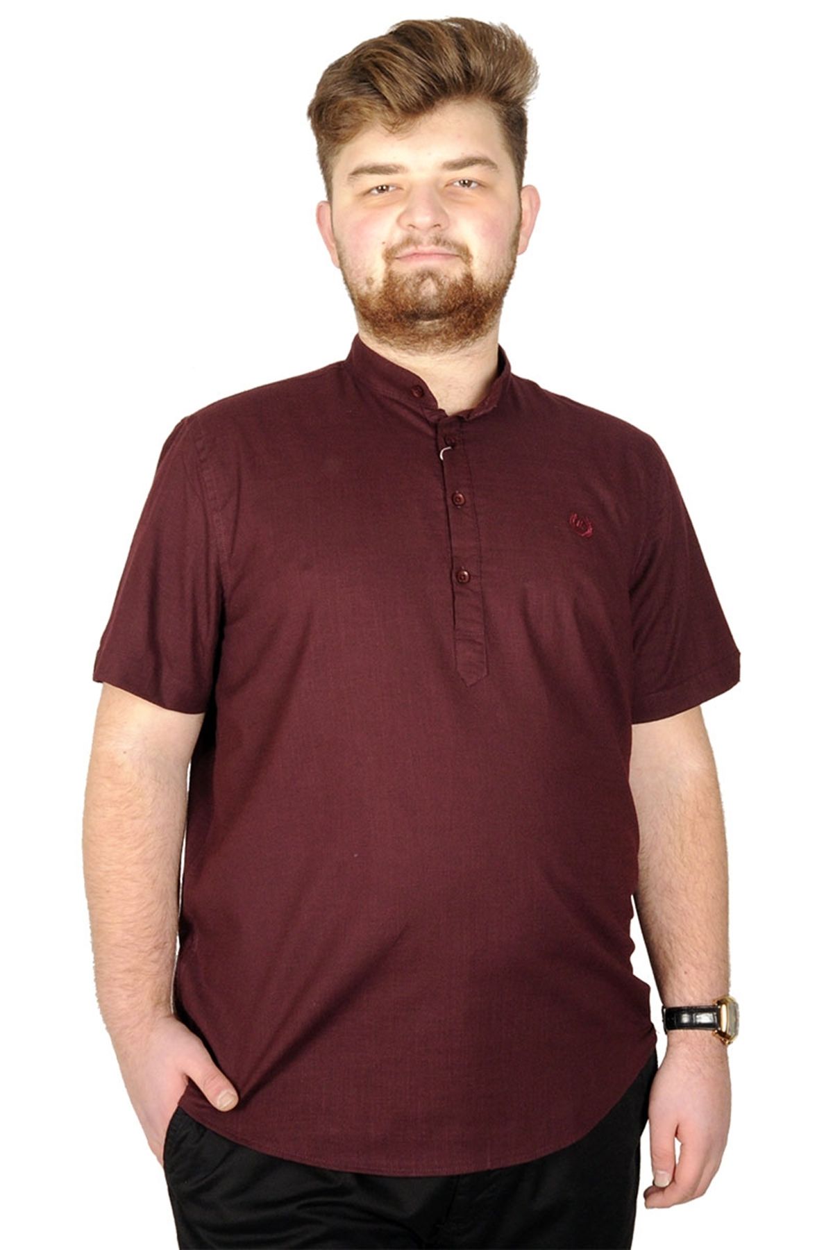 Modexl Mode Xl Buyuk Beden Erkek Kısa Kol Hakim Yaka 20387 Bordo