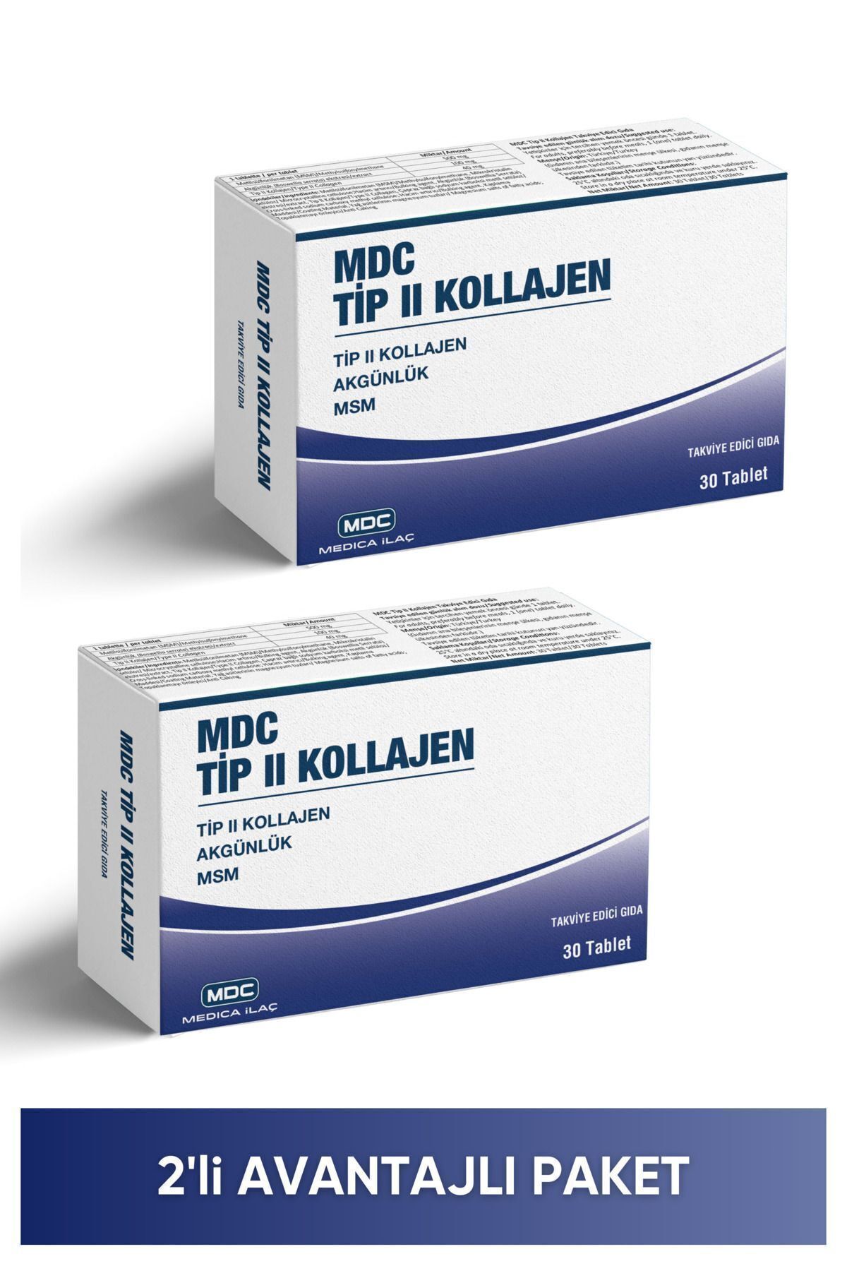 MDC Tip 2 Kolajen, Msm Ve Akgünlük Ekstresi 30 Tablet Avantajlı Paket