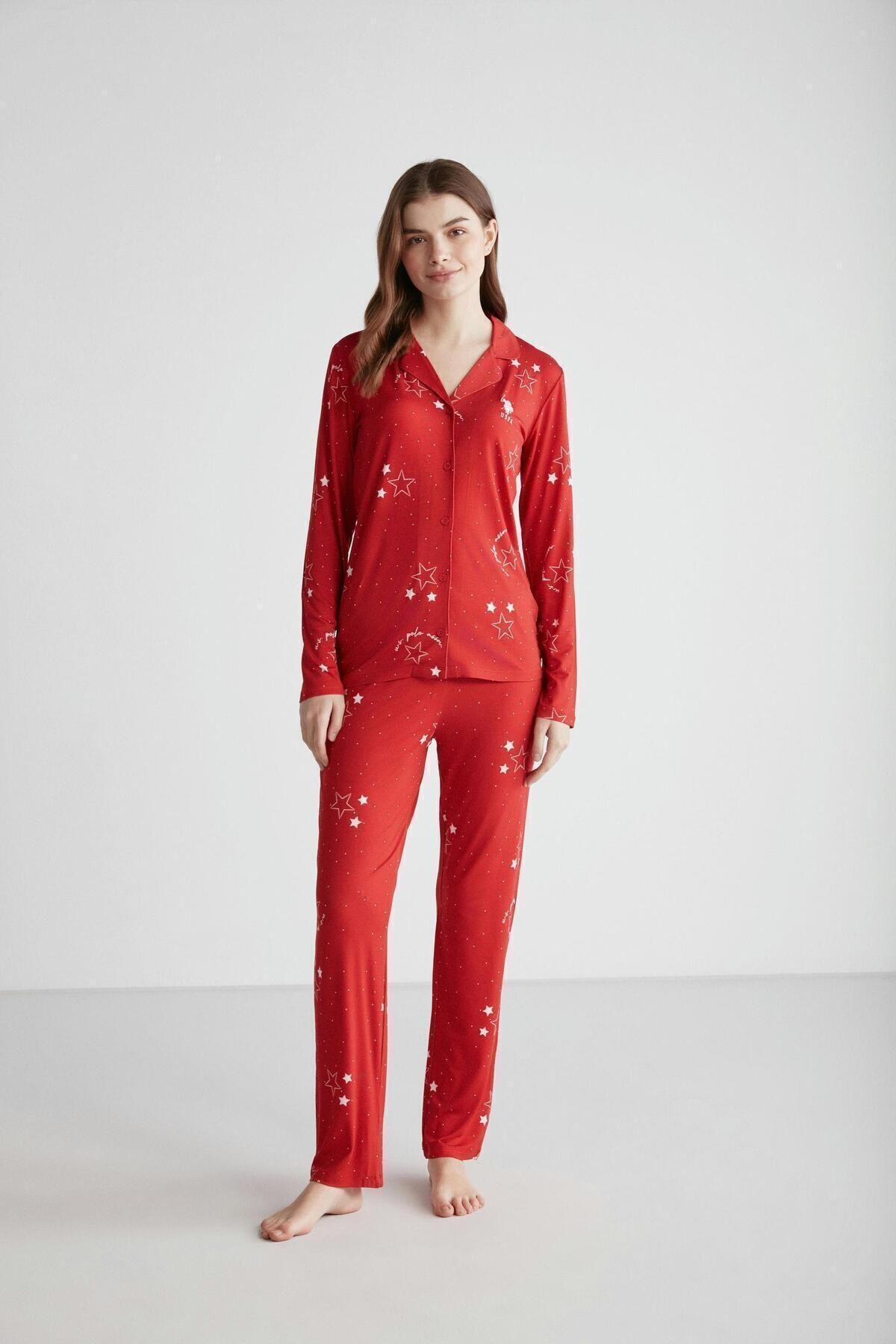 U.S. Polo Assn. U.S. POLO ASSN. - Kadın Kırmızı Boydan Patlı Pijama Takımı 024K.AS1.TR.6A.9PL8.0S