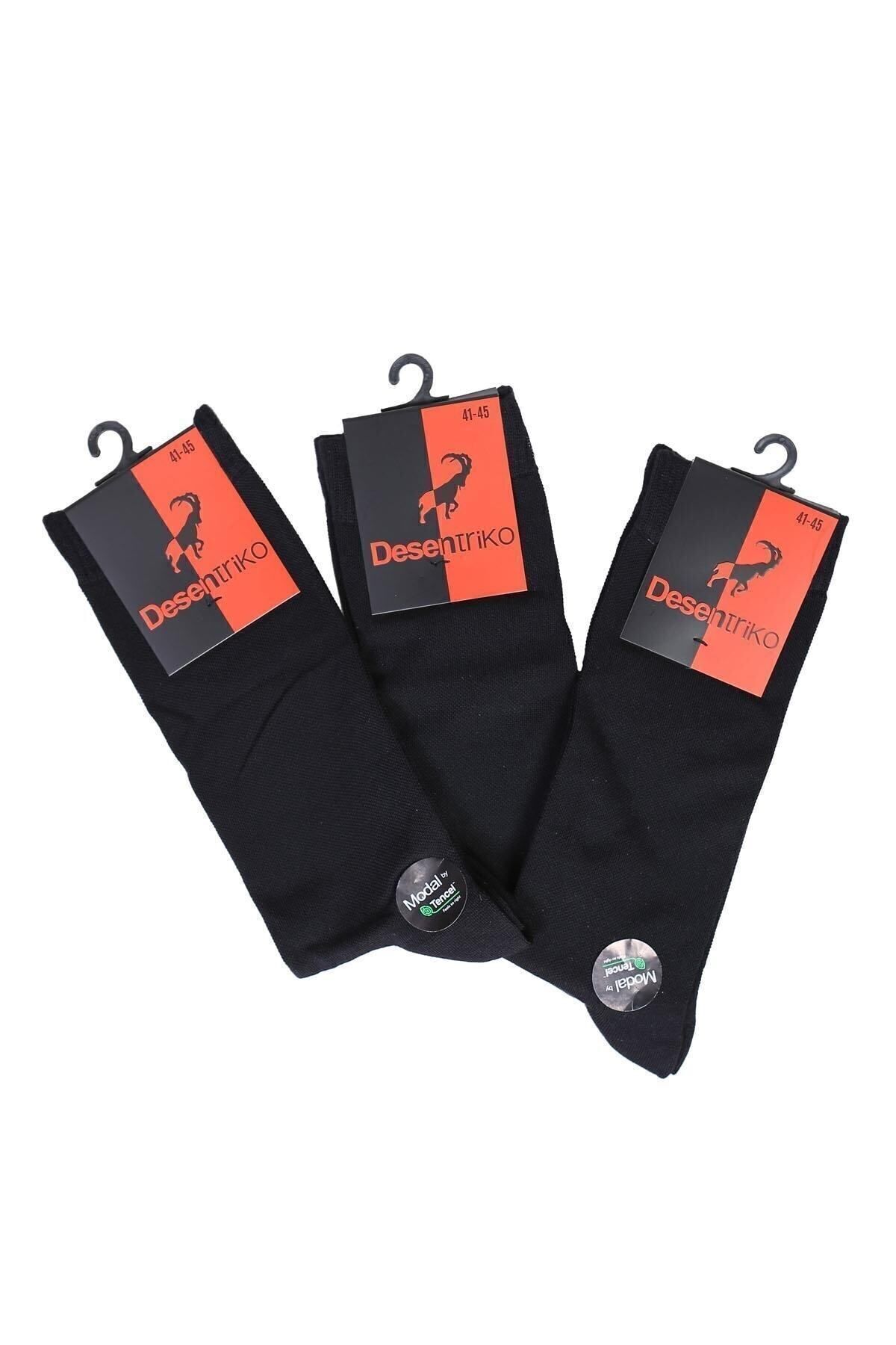Desen Triko Erkek Düz Renk Modal 3'lü Soket Çorap Lacivert