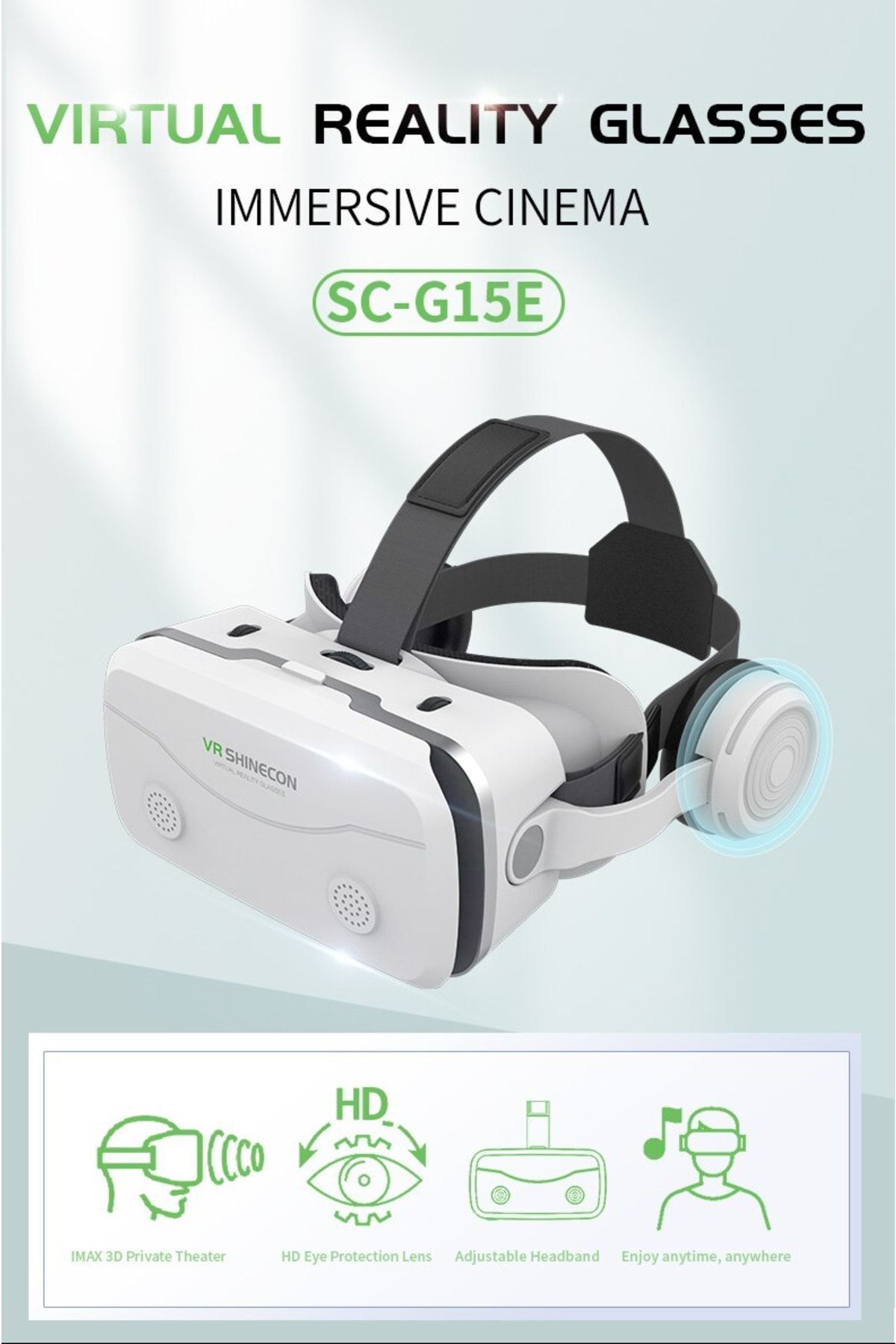 VR Shinecon G15e Vr Gözlük Kulaklık Ile 3d Sanal Gerçeklik Gözlükleri 4.5-7.0 Inç Cep Telefonu Için Uyumlu