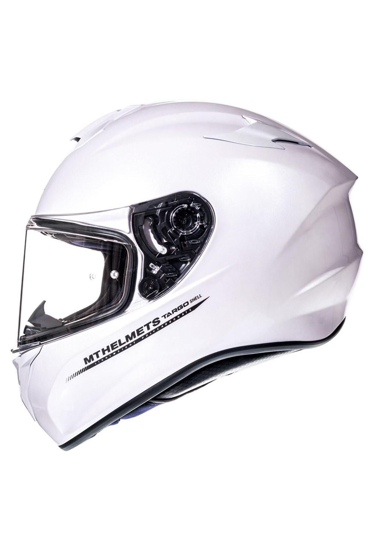 MT Targo Solid A0 Gloss Pearl White Full Face Motosiklet Kaskı