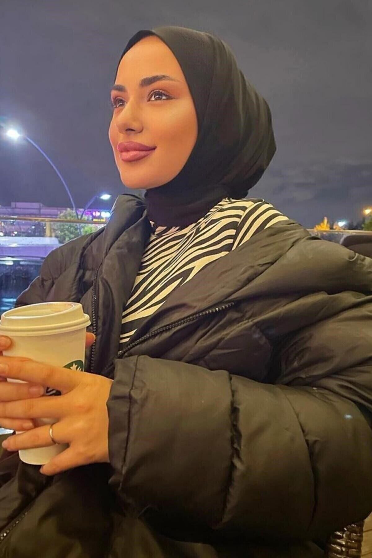 Organic Scarfs Hijabchi Kadın Tesettür Siyah Çıtçıtlı Boyunluk Hijap Bone Model Eşarp Şal