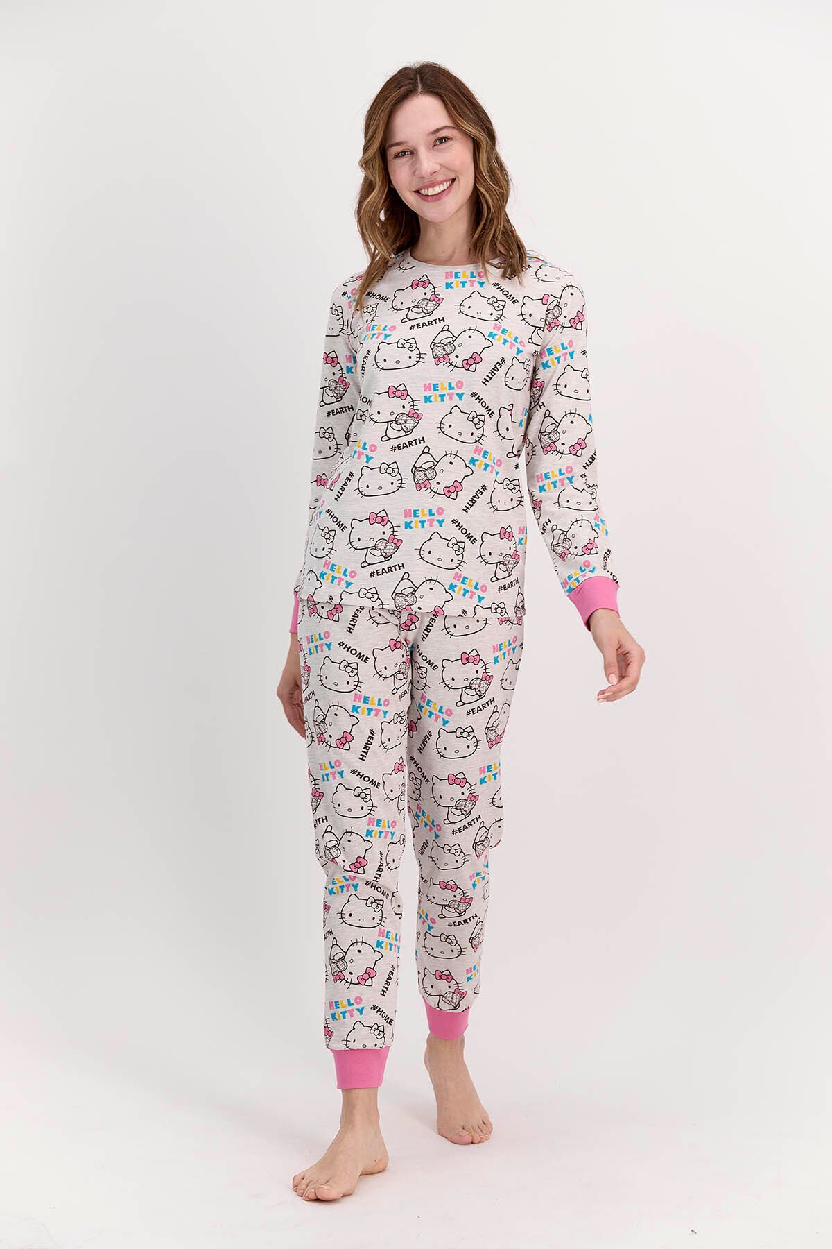 Hello Kitty Lisanslı Bejmelanj Kadın Pijama Takımı