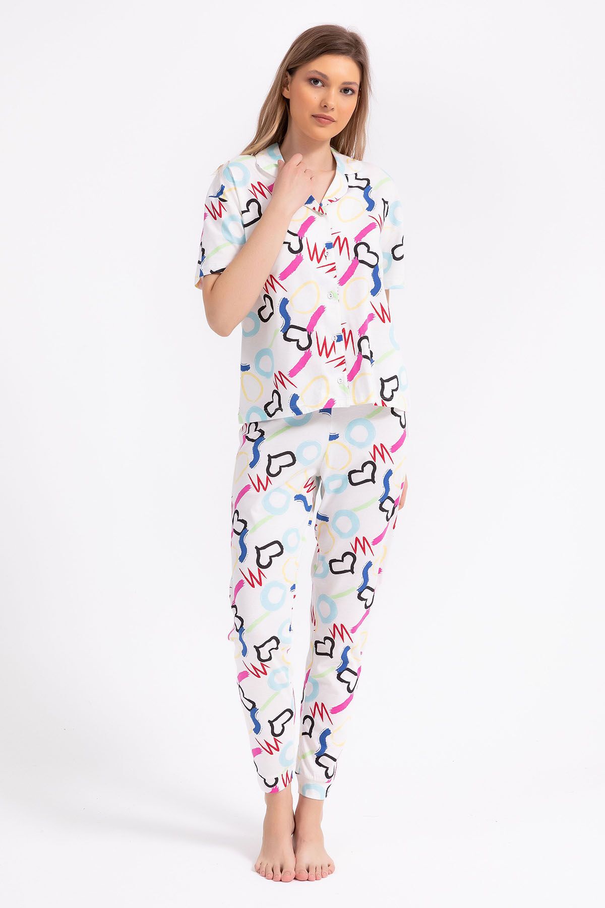Rolypoly Rolyply Love Krem Kadın Gömlek Pijama Takımı