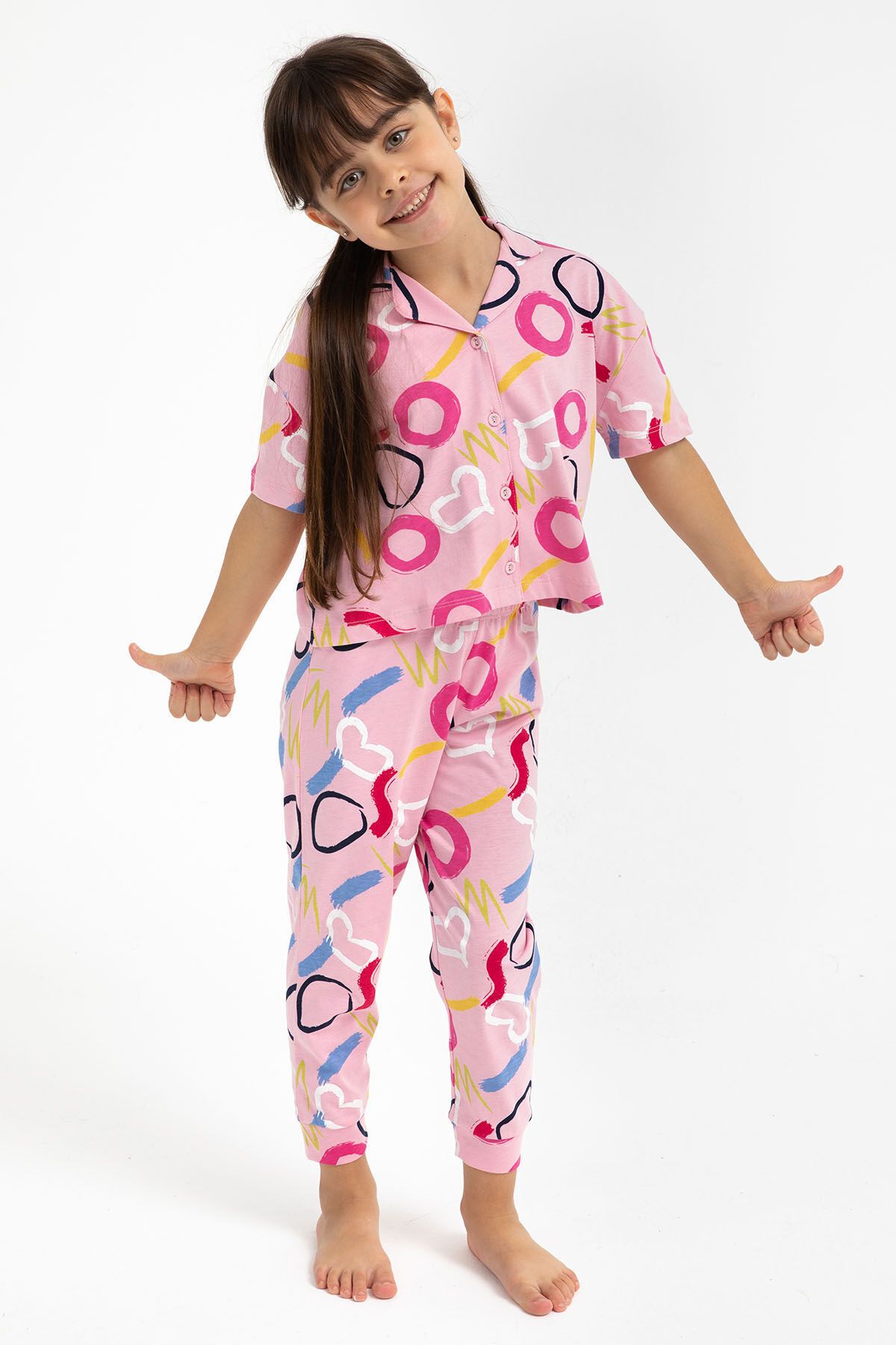 Rolypoly Rolyply Love Pembe Kız Çocuk Gömlek Pijama Takımı