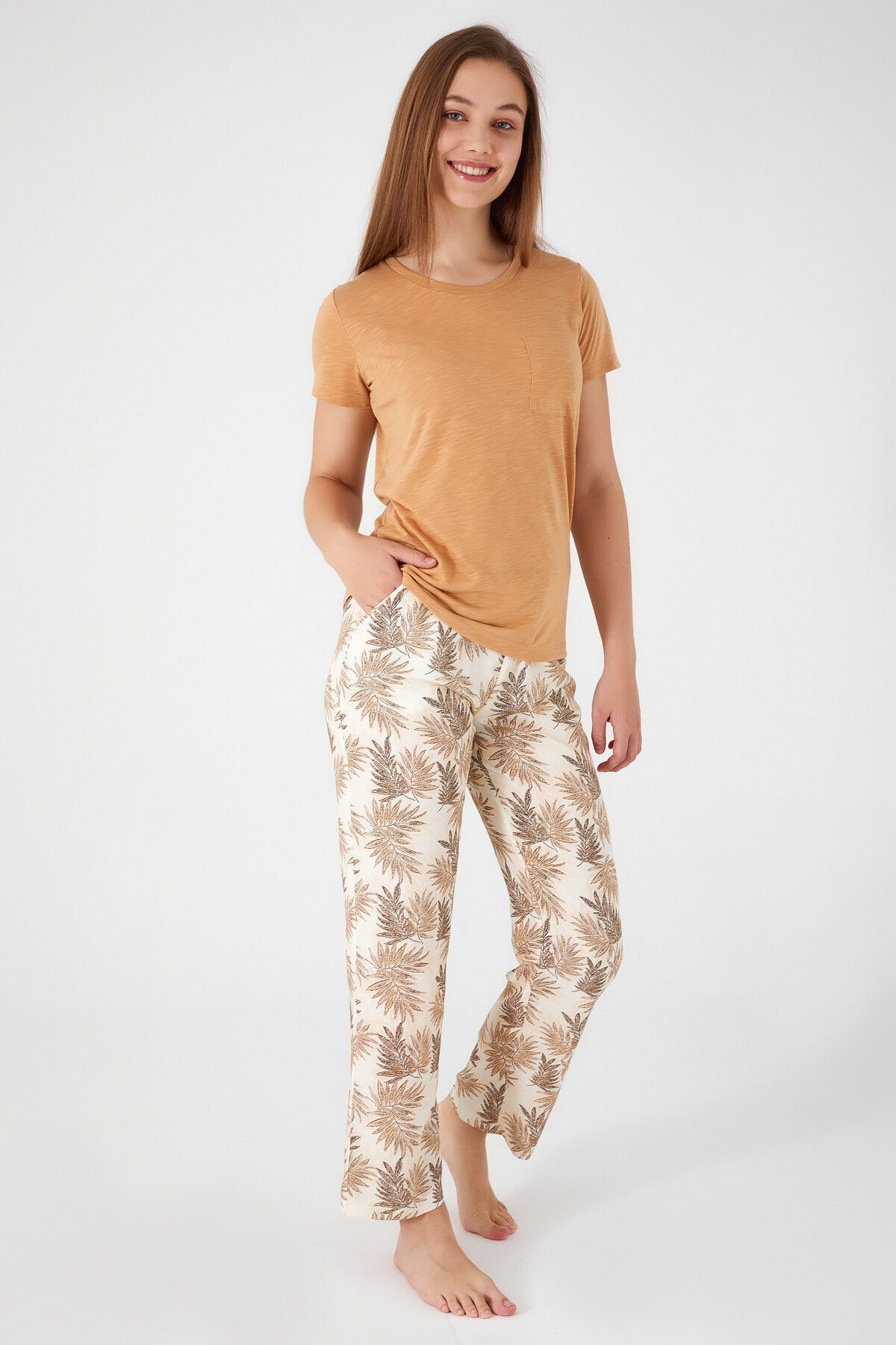 Arnetta Vivid Color Açık Kahverengi Kadın Kısa Kol Pijama Takım