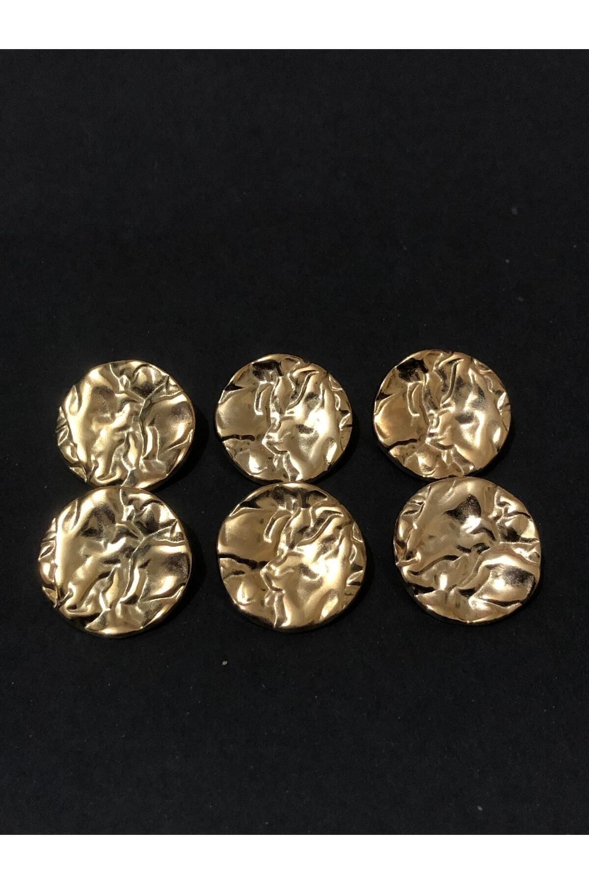 aensia Gold Altın Buruşuk Daire Tasarım Düğme 40 Boy Metal Düğme Kaban Trençkot Ceket Düğmesi - 6lı Paket