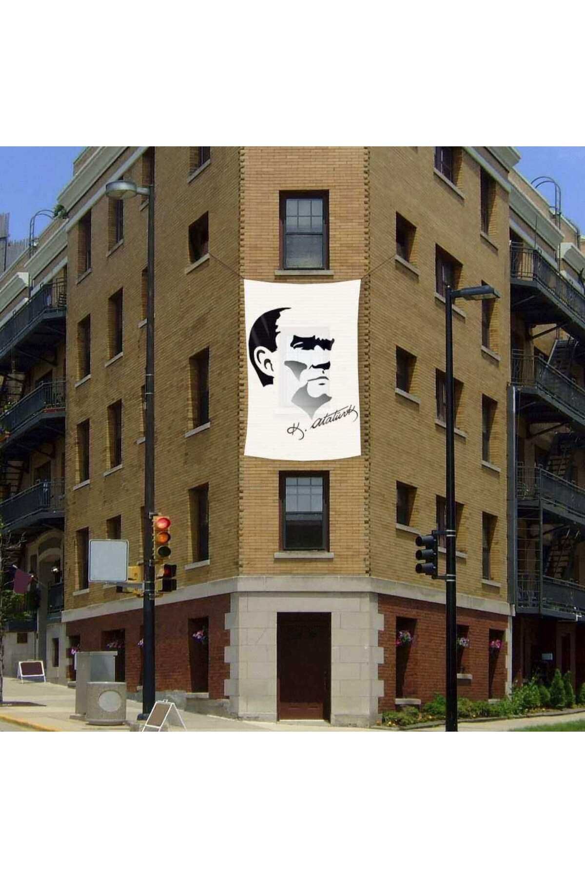 Asilmeydan Siyah-Beyaz Mustafa Kemal Atatürk Silüet Poster Dış Cephe Bayrak-2x3metre