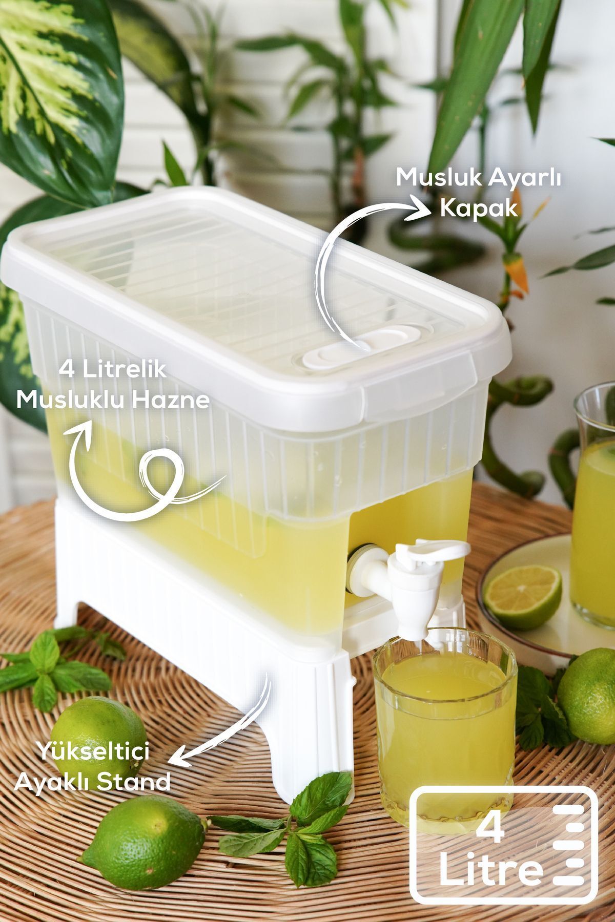 Vienev 4 Litre Su Limonata Meşrubat Sebili Beyaz
