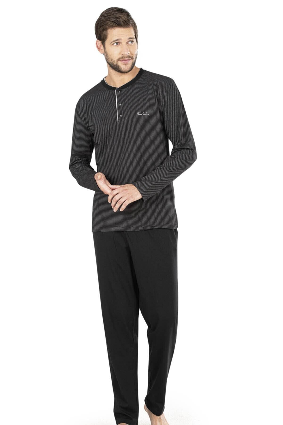 Pierre Cardin Siyah Renk Çizgili Uzun Kollu Erkek Pijama Takımı