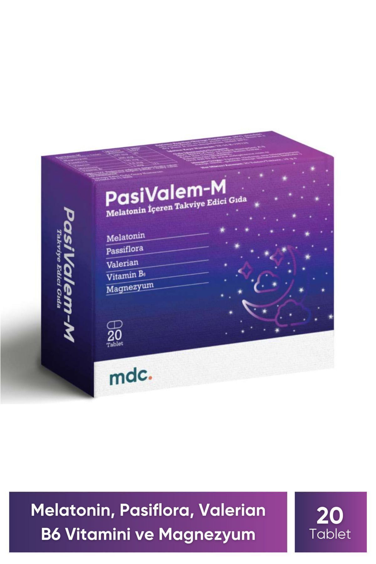MDC Pasivalem Melatonin (MELATONİN, PASİFLORA, VALERİAN, B6, MAGNEZYUM) 20 Tablet