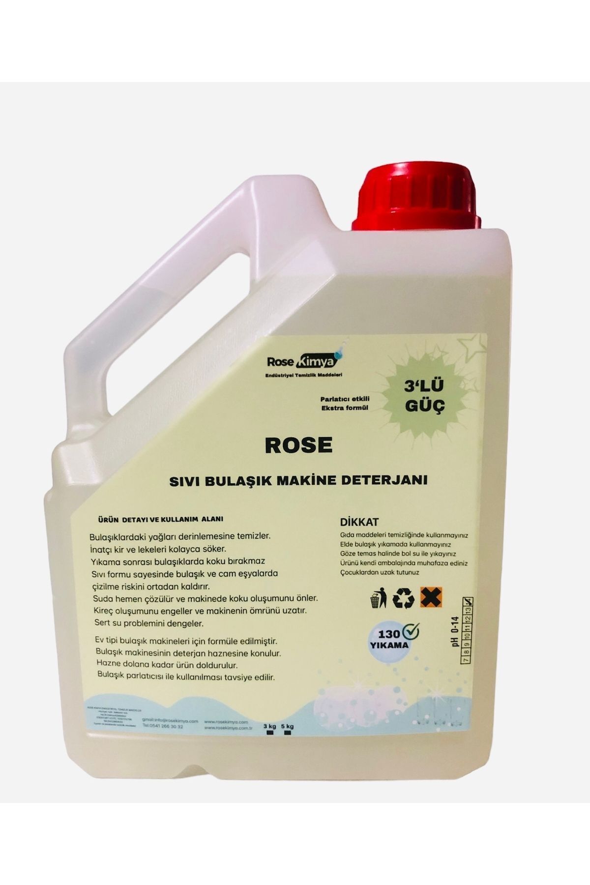Rose Kimya Ev Tipi Sıvı Bulaşık Makine Deterjanı 3'lü Güç 3 Kg