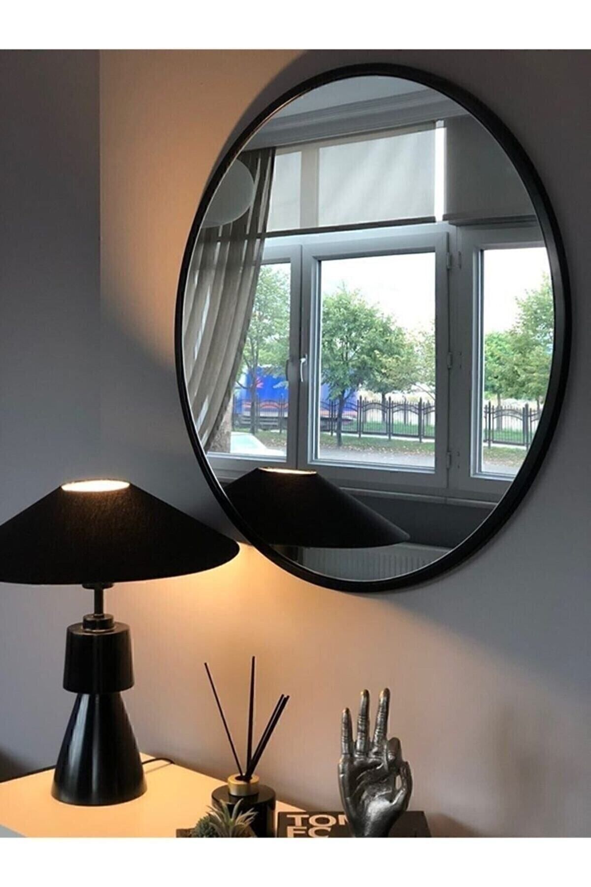 SUEL HOUSE Yuvarlak Ayna 60 Cm Mat Parlak Siyah Dresuar Koridor Duvar Salon Banyo Wc Ofis Çocuk Yatak Odası