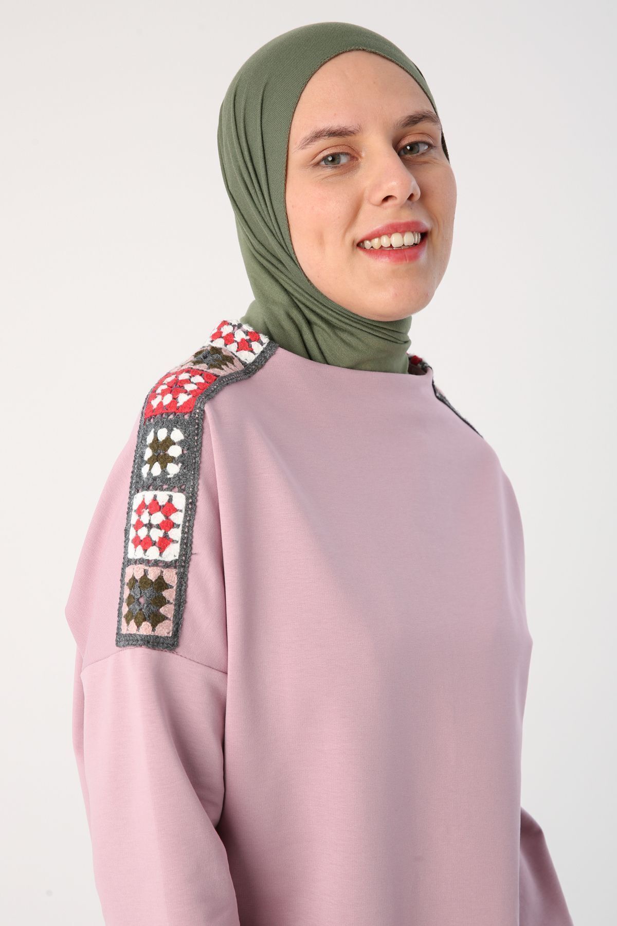 ALLDAY Soft Lila Oversize Renkli Motifli Örme Tunik